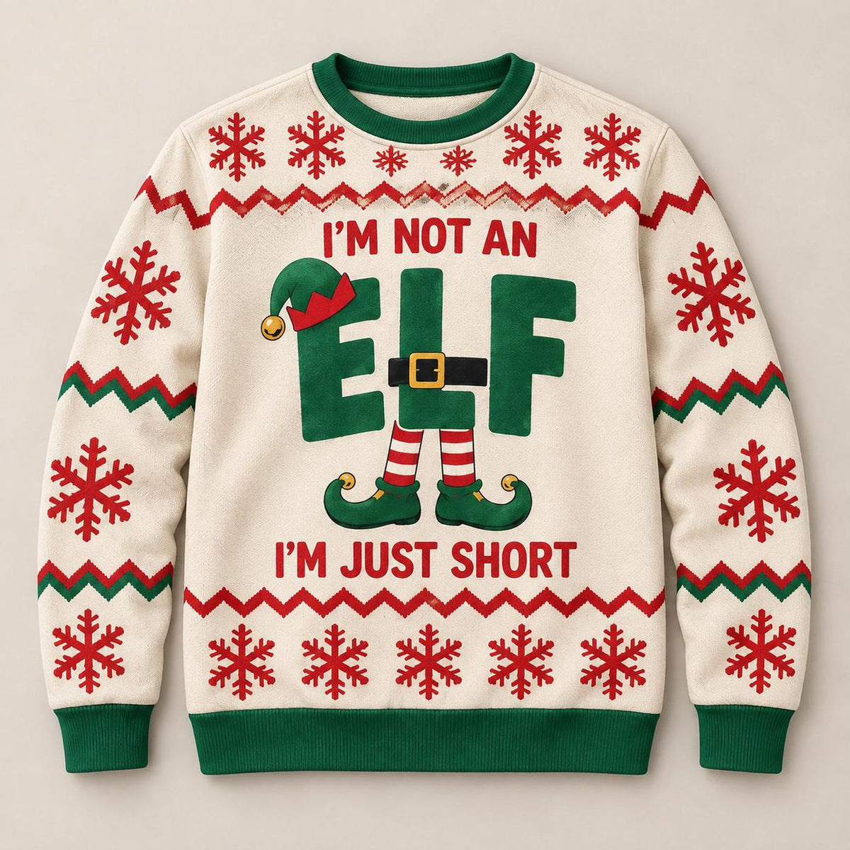 Funny Short Elf Ugly Christmas Sweater, Holiday Humor Sweatshirt, Festive Xmas Party Pullover