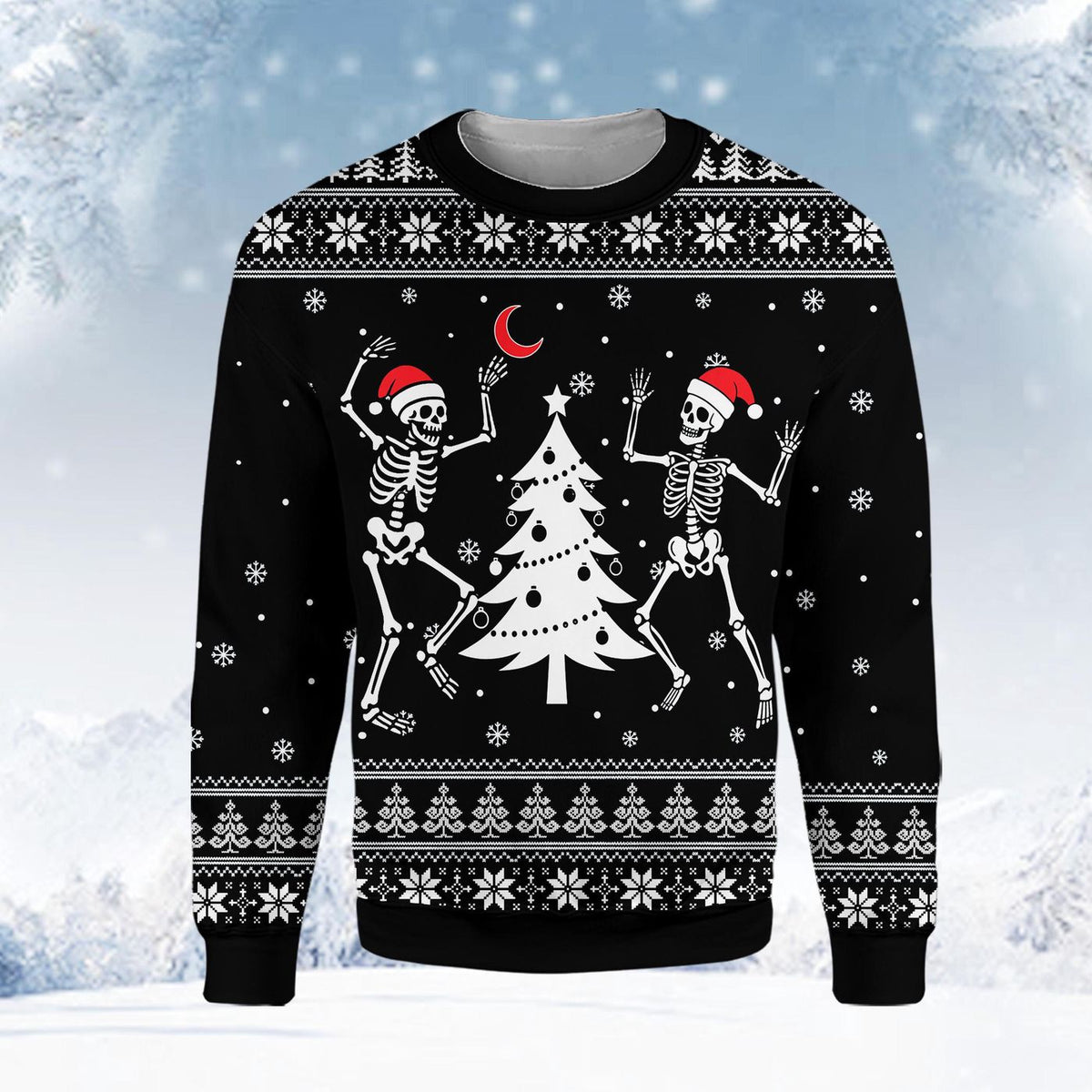 Funny Skeleton Dancing Christmas Sweatshirt For Men Women, Fake Ugly Christmas Sweater, Black Gothic Holiday Pullover, Festive Spooky Gift