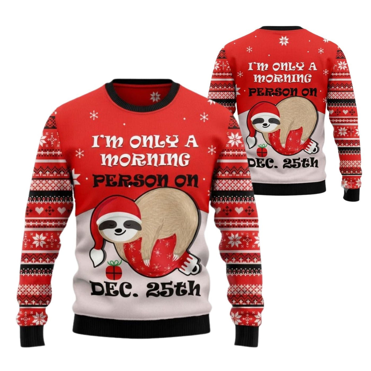 Funny Sloth Ugly Christmas Sweater, Unisex Holiday Pullover Gift for Men and Women