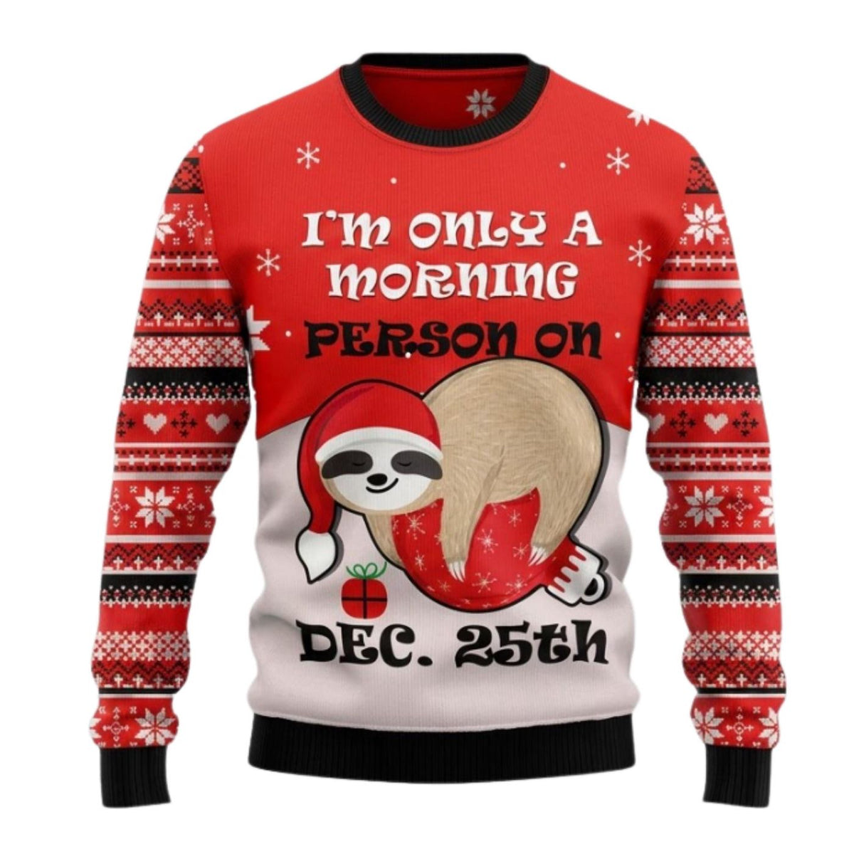 Funny Sloth Ugly Christmas Sweater, Unisex Holiday Pullover Gift for Men and Women