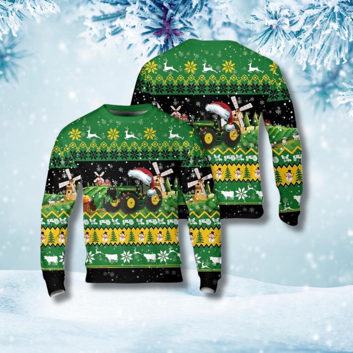Funny Tractor Christmas Sweater Green Farm Holiday Jumper