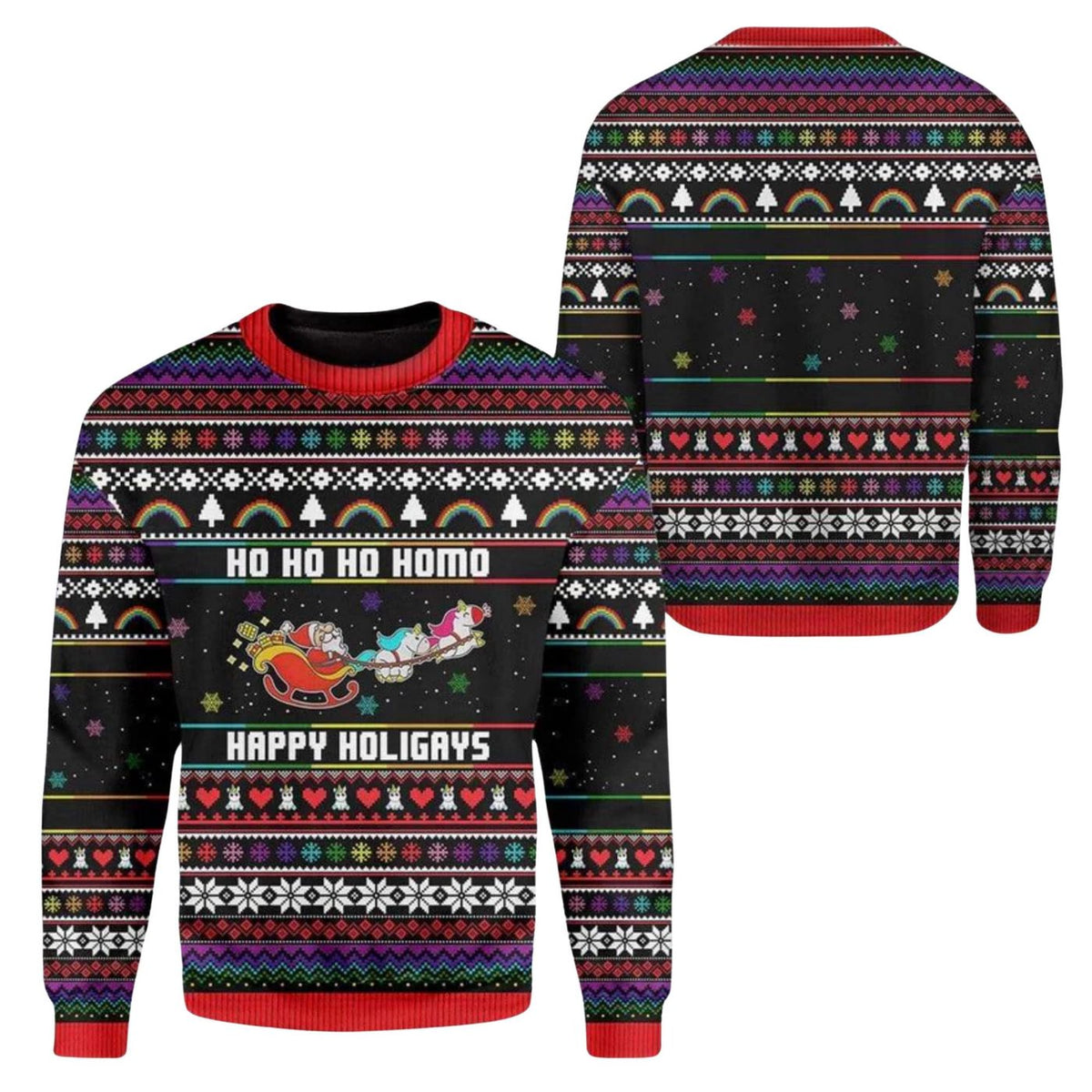 Gay Christmas Sweater, Funny LGBT Rainbow Unicorn Ugly Holiday Jumper for Men Women