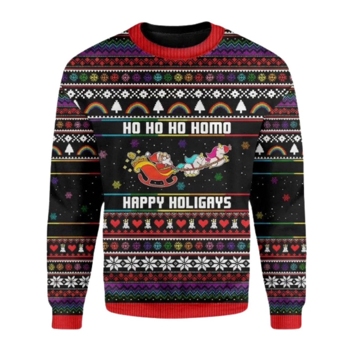 Gay Christmas Sweater, Funny LGBT Rainbow Unicorn Ugly Holiday Jumper for Men Women