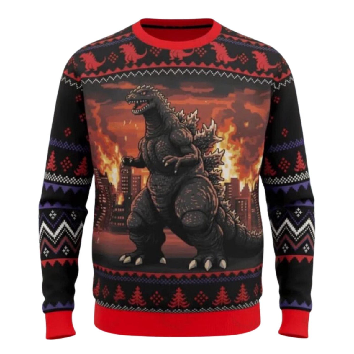 Godzilla Christmas Sweater Kaiju Monster Ugly Xmas Jumper Japanese Movie Fan Gift