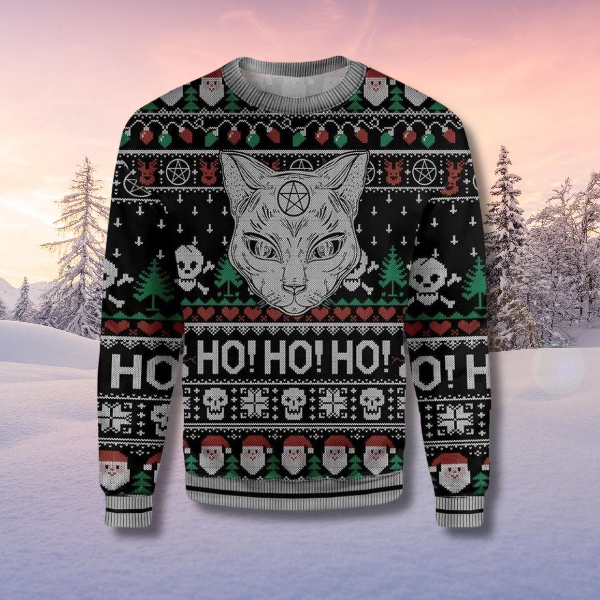 Gothic Cat Ugly Christmas Sweater Occult Holiday Knit