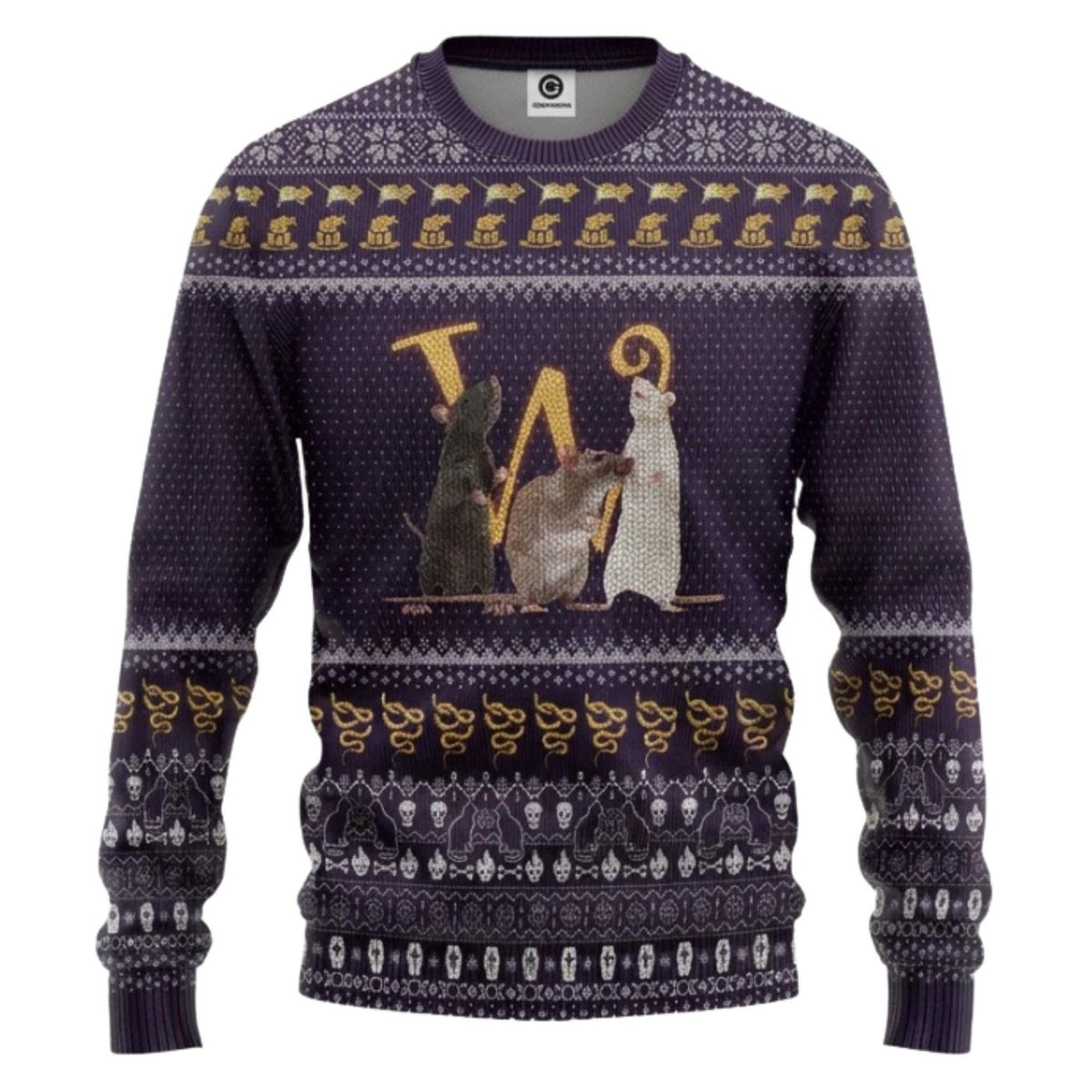 Gothic Rat Christmas Knitted Sweater, Dark Mouse Ugly Xmas Jumper, Unisex Holiday Gift