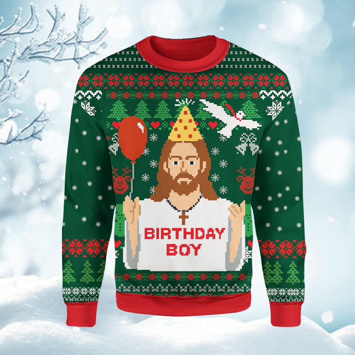 Happy Jesus's Birthday Sweatshirt, Religious Birthday Boy Christmas Shirt, Fake Ugly Sweater, Holiday Party Gift for Me Women