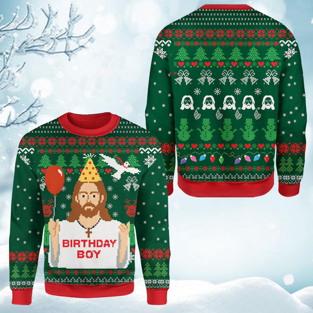 Happy Jesus's Birthday Sweatshirt, Religious Birthday Boy Christmas Shirt, Fake Ugly Sweater, Holiday Party Gift for Me Women