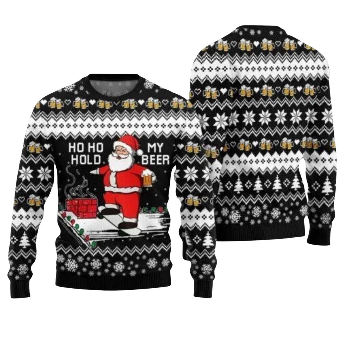 Ho Ho Hold My Beer Christmas Sweater, Funny Santa Ugly Holiday Jumper, Unisex Gift