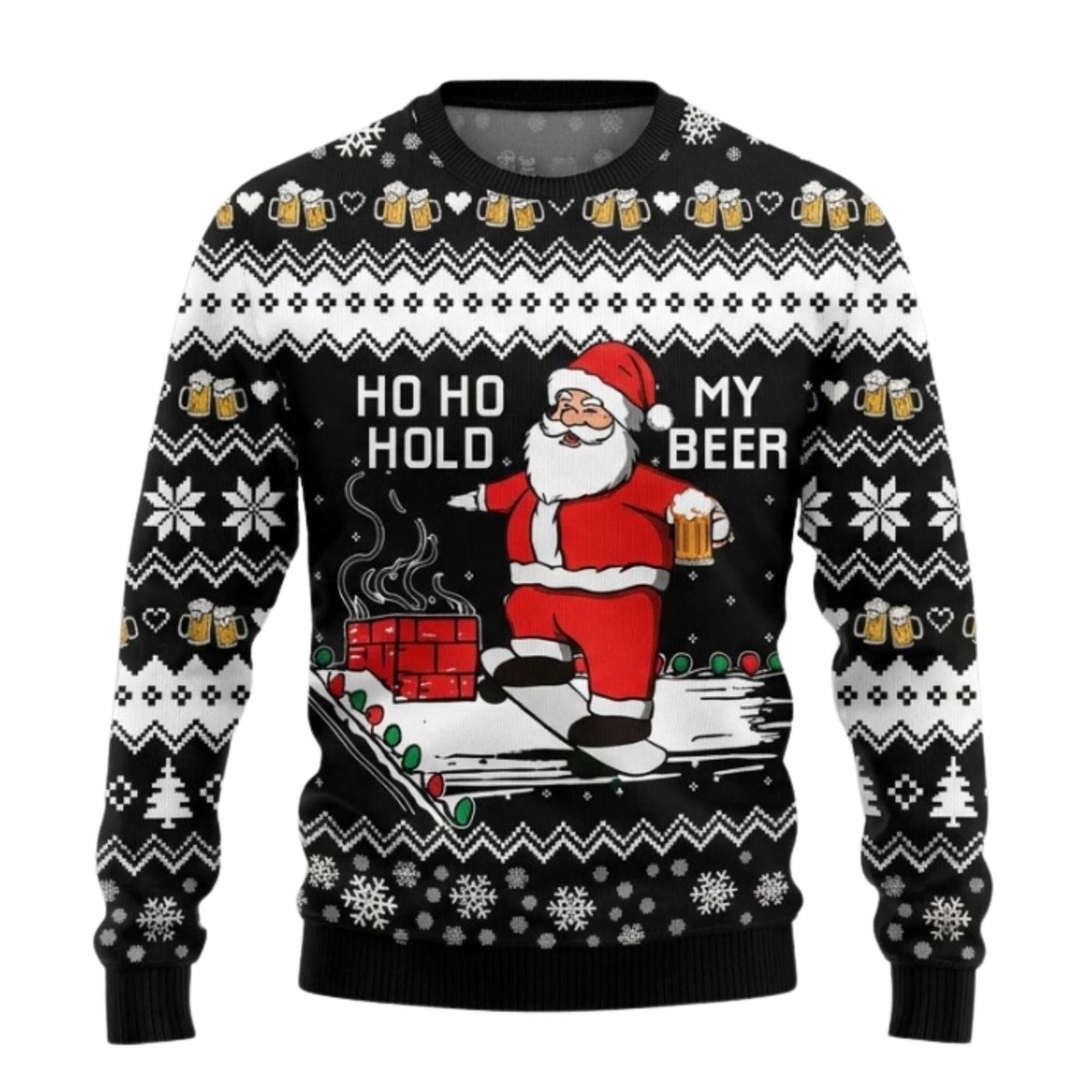 Ho Ho Hold My Beer Christmas Sweater, Funny Santa Ugly Holiday Jumper, Unisex Gift