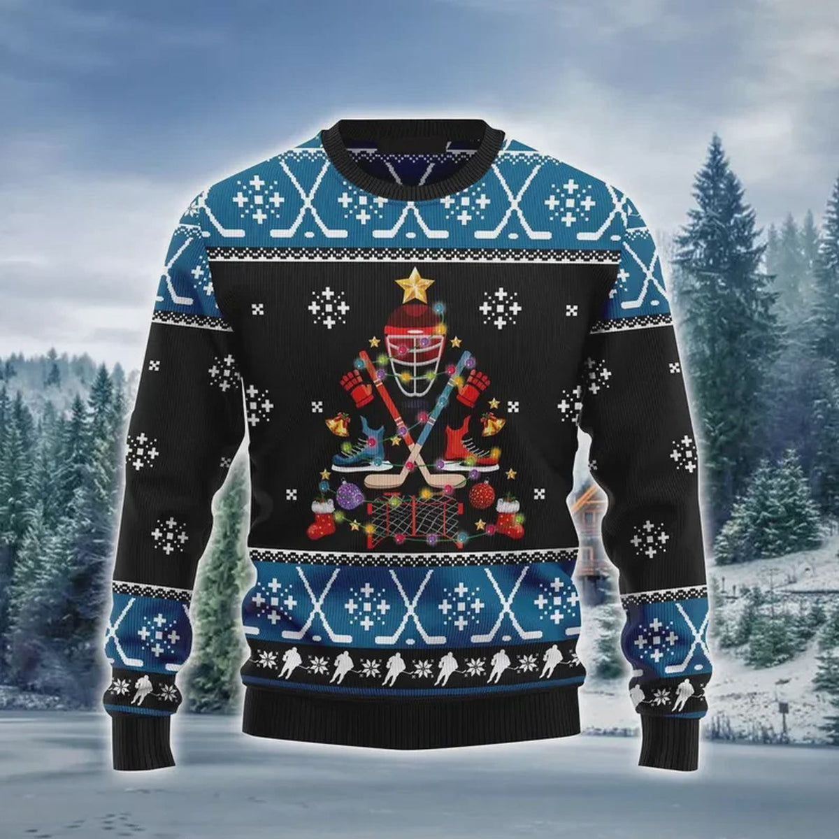 Hockey Ugly Christmas Sweater, Happy Hockeyday Xmas Holiday Crewneck Gift
