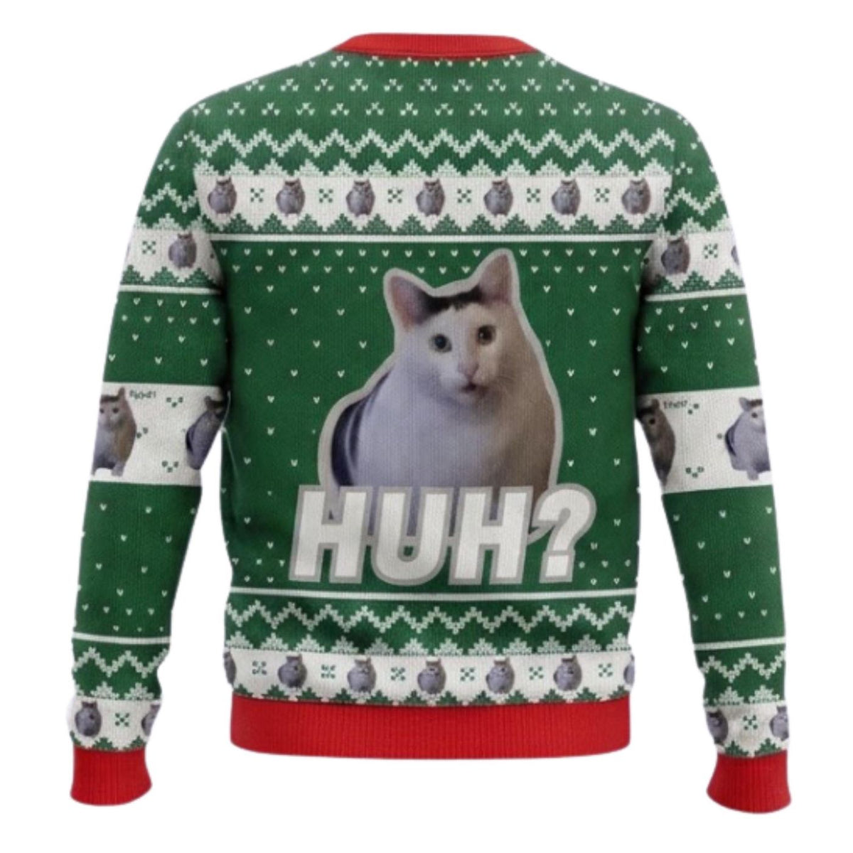 Funny Confused Cat Christmas Sweatshirt Green Red Holiday Pullover