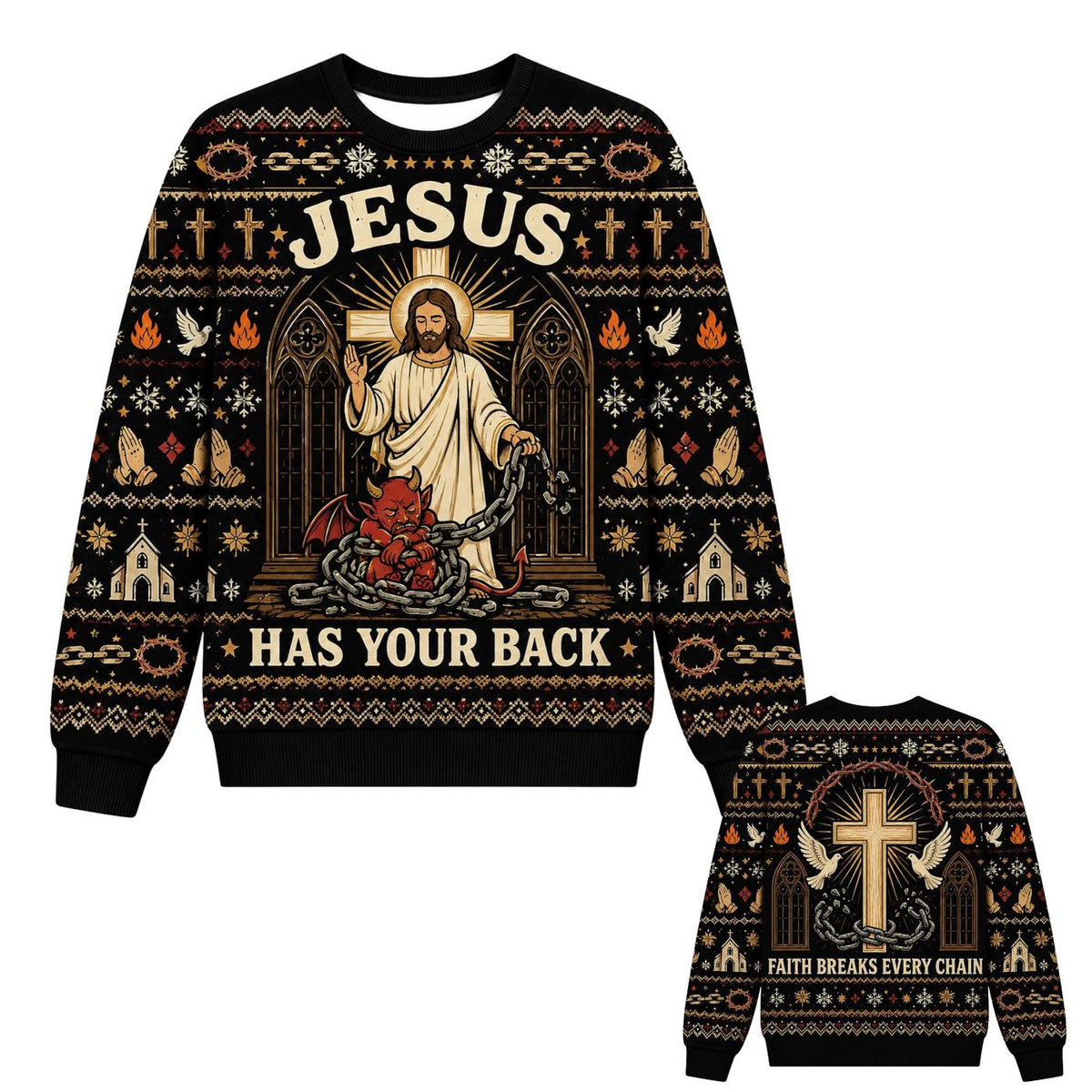 Jesus Has Your Back Knitted Sweater Christian Christmas Ugly Faith Gift