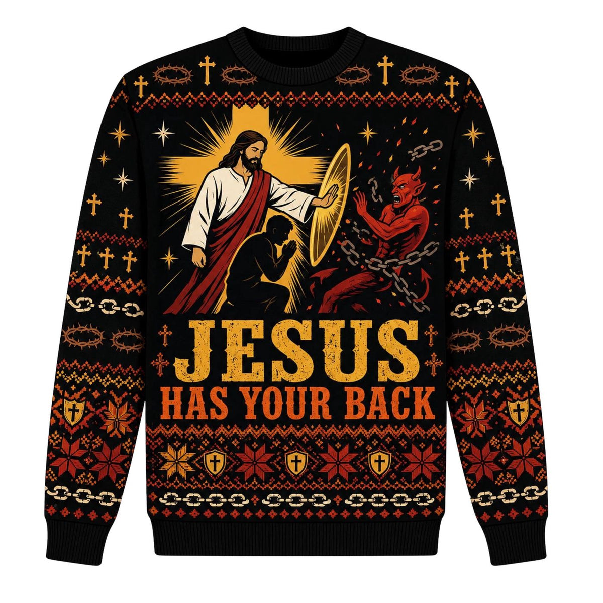 Jesus Has Your Back Knitted Sweater Christian Christmas Ugly Faith Gift