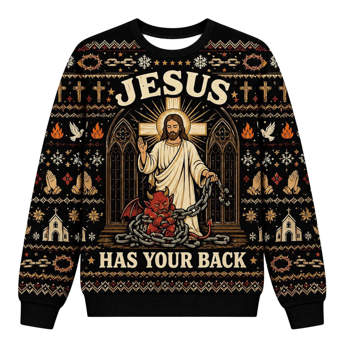 Jesus Has Your Back Knitted Sweater Christian Christmas Ugly Faith Gift