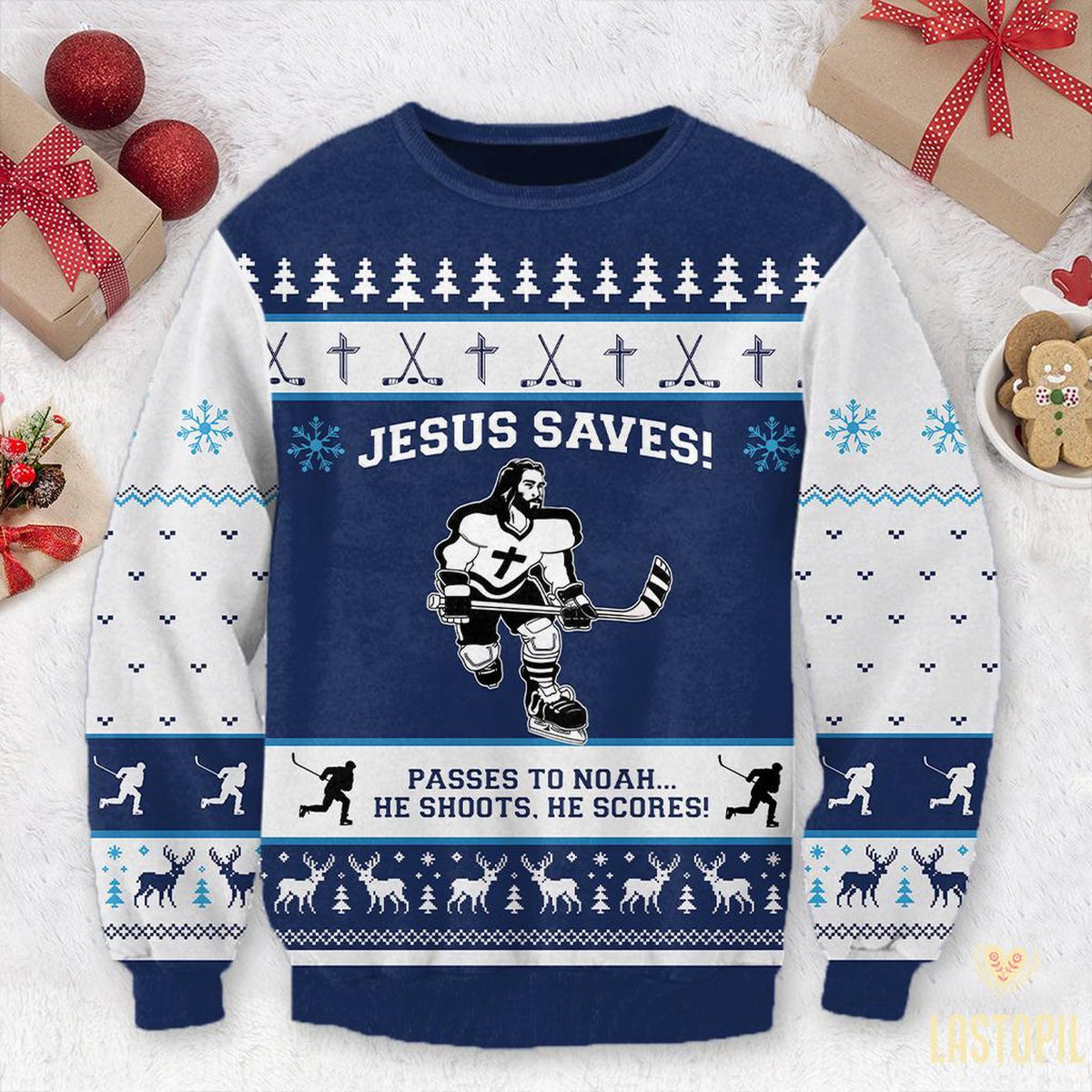Jesus Saves Hockey Christmas Ugly Sweater Canada Sweatshirt Gift
