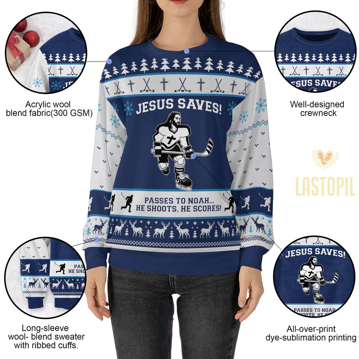 Jesus Saves Hockey Christmas Ugly Sweater Canada Sweatshirt Gift