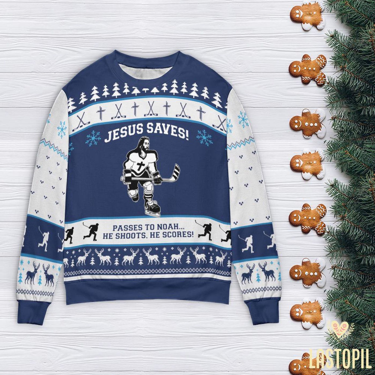 Jesus Saves Hockey Christmas Ugly Sweater Canada Sweatshirt Gift