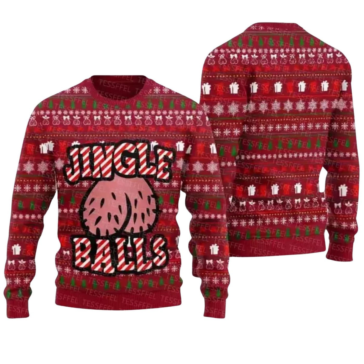 Jingle Balls Ugly Christmas Sweater, Funny Adult Humor Unisex Pullover, Holiday Gag Gift