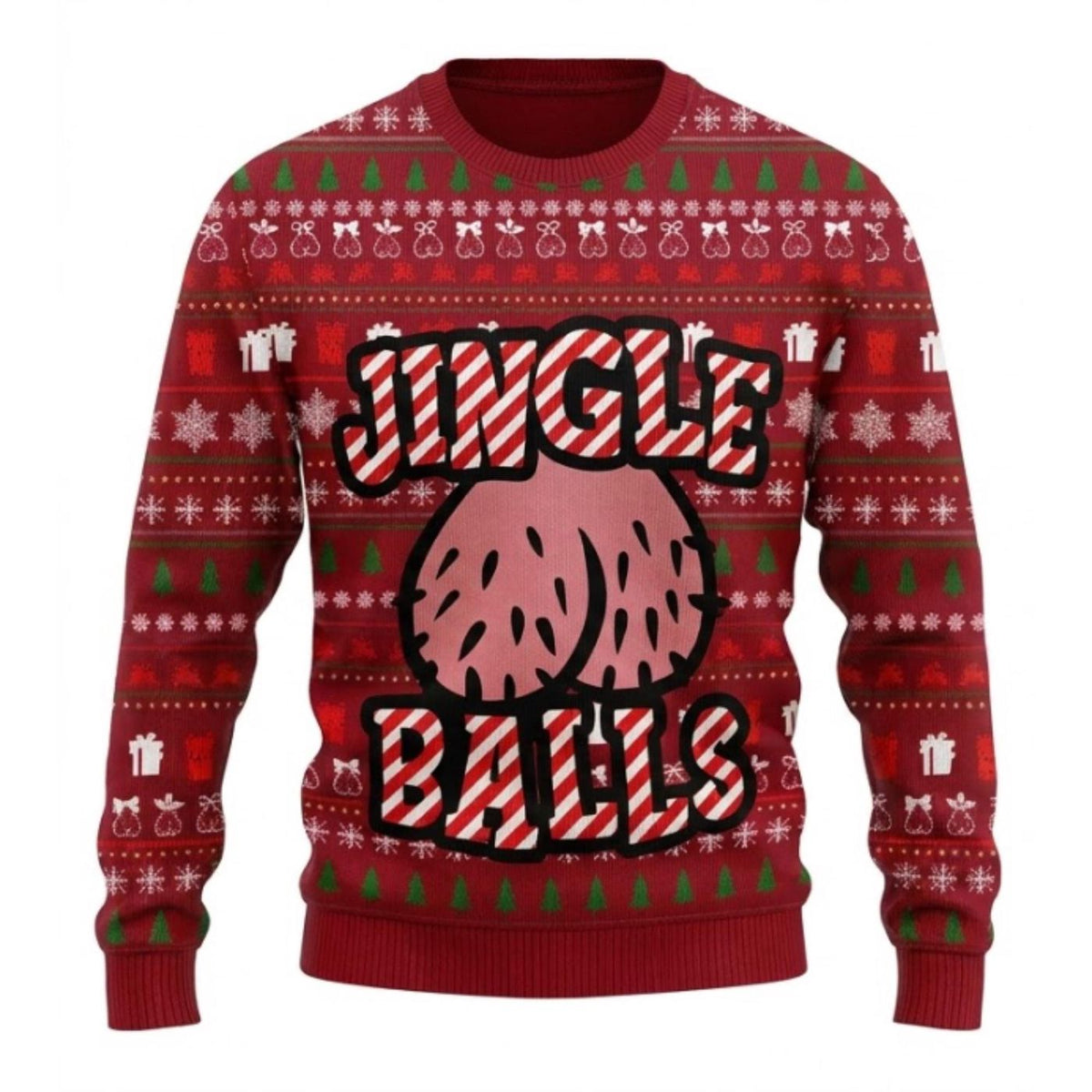 Jingle Balls Ugly Christmas Sweater, Funny Adult Humor Unisex Pullover, Holiday Gag Gift