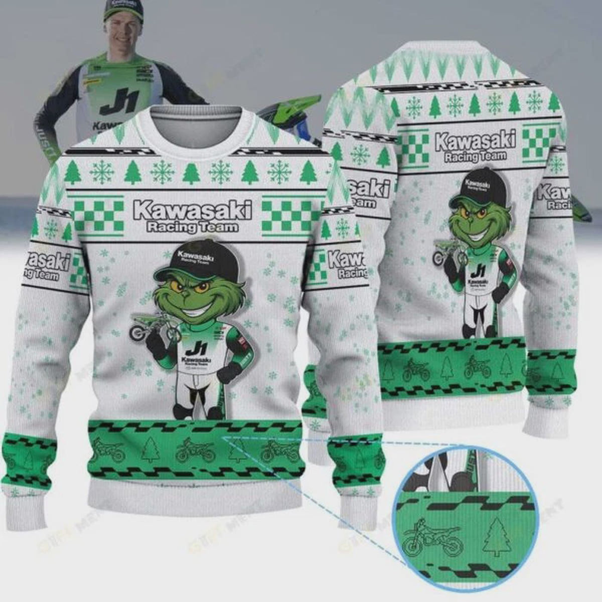 Kawasaki1 Racing Team Grinch Ugly Christmas Sweater S-5XL