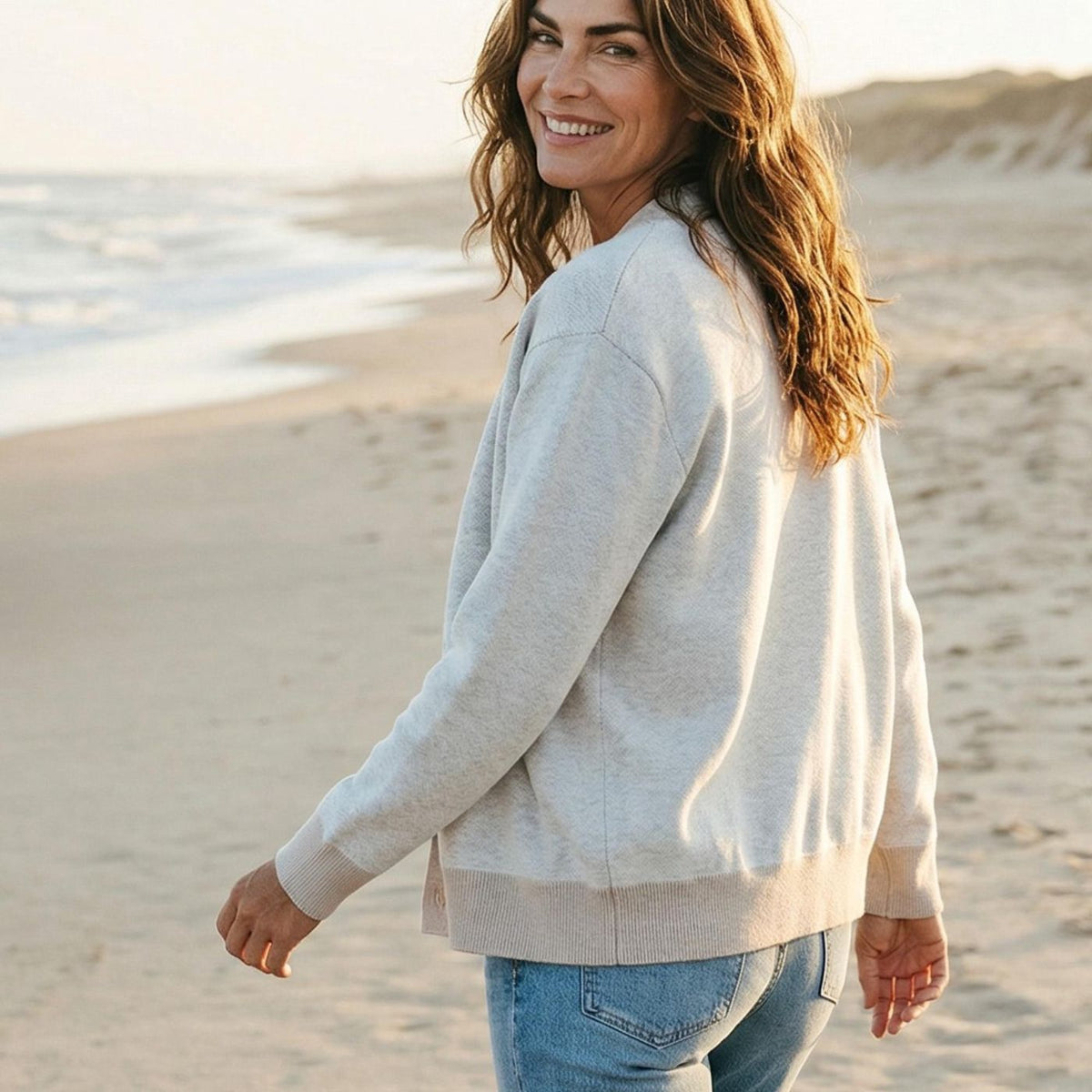 Lobster Cardigan, Cotton Blend Button Front with Jacquard Knit Design