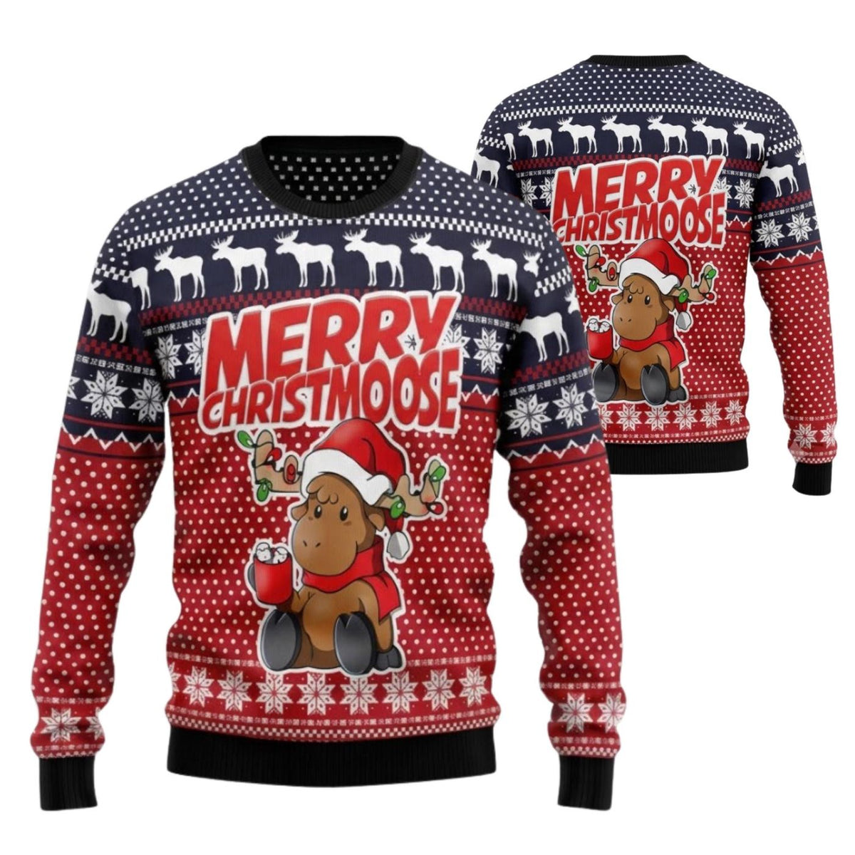 Merry Christmas Moose Sweater, Unisex Ugly Christmas Holiday Sweater for Men Women