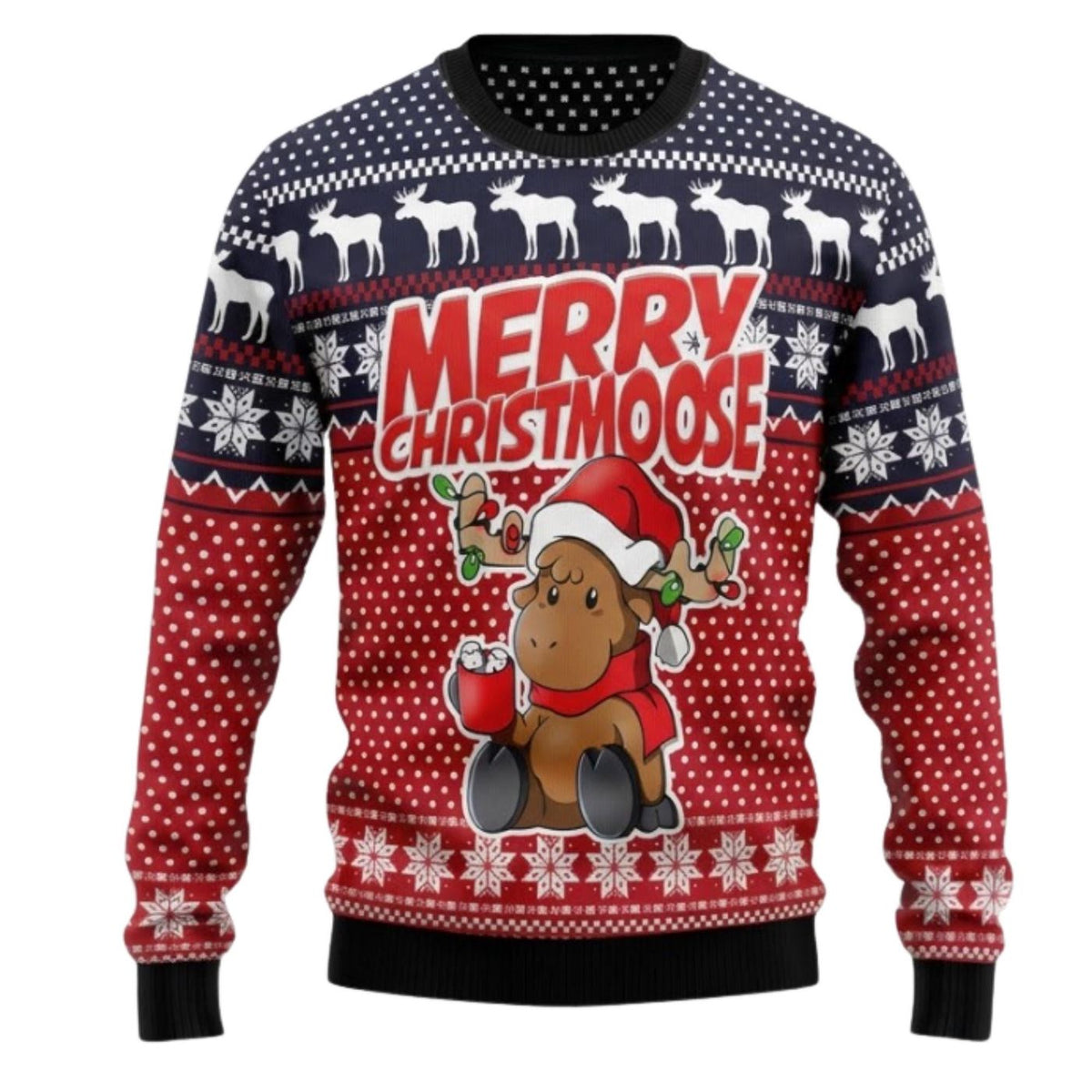 Merry Christmas Moose Sweater, Unisex Ugly Christmas Holiday Sweater for Men Women