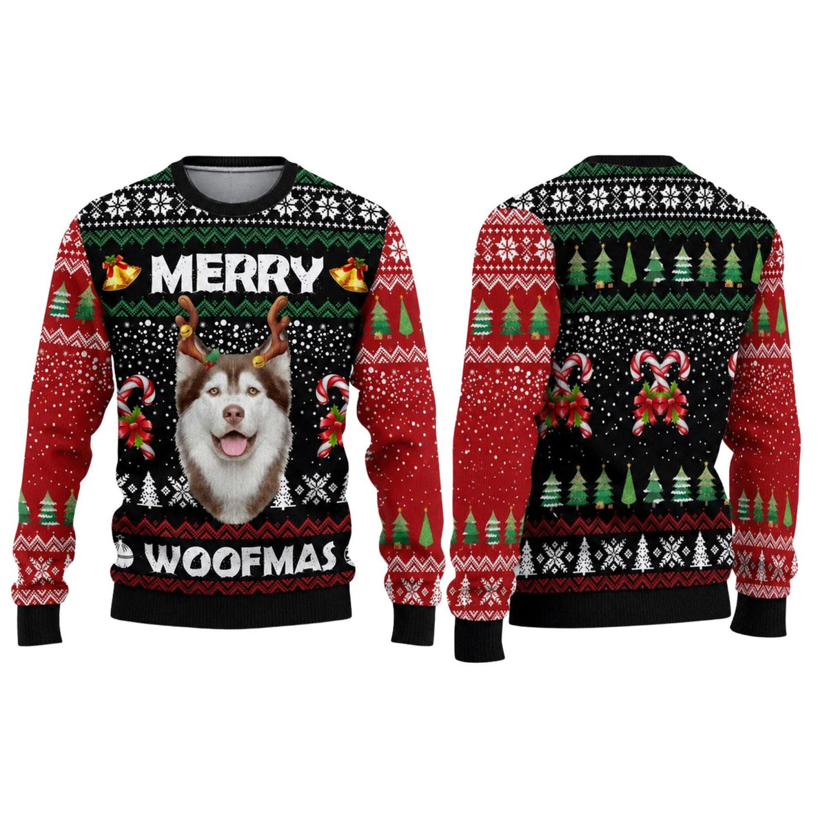 Merry Woofmas Husky Ugly Christmas Knitted Sweater, Funny Unisex Dog Lover Gift Top