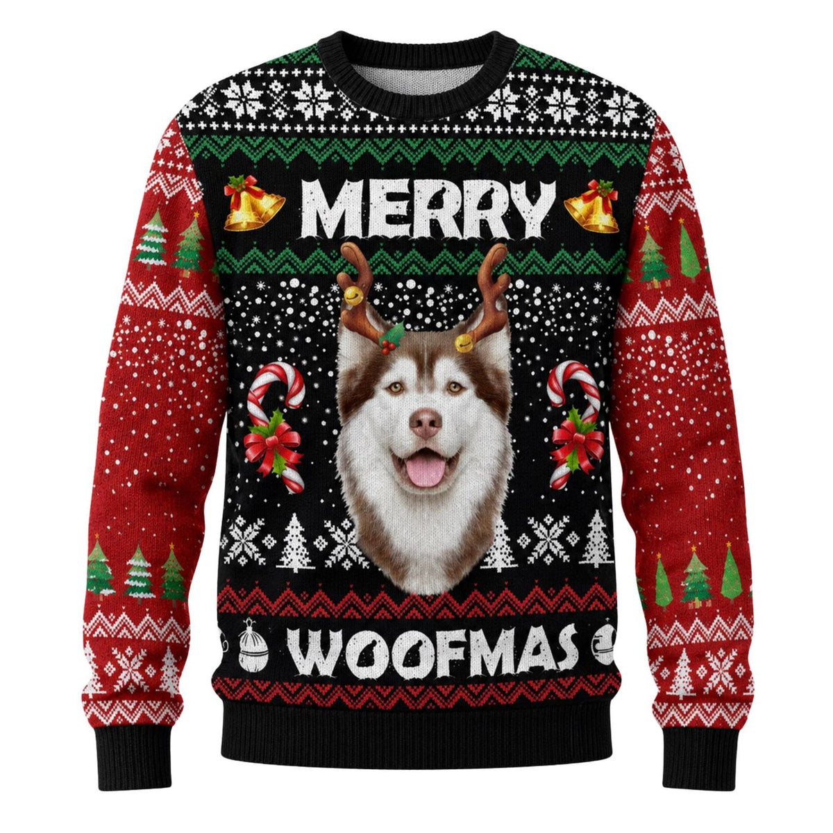 Merry Woofmas Husky Ugly Christmas Knitted Sweater, Funny Unisex Dog Lover Gift Top