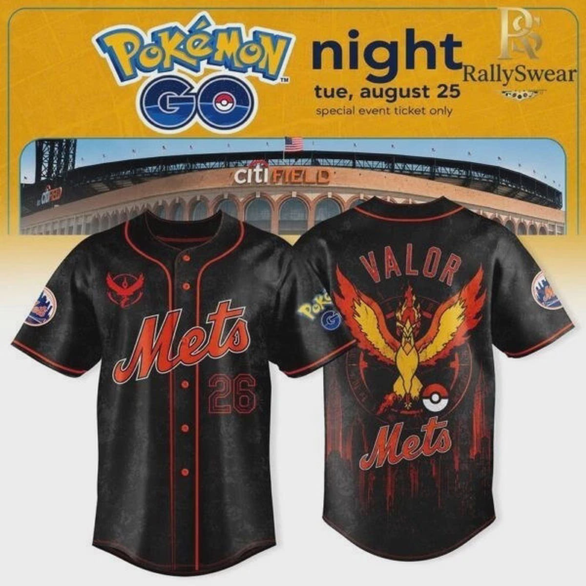 Mets x Pokemon GO Night Team Mystic Baseball Jersey
