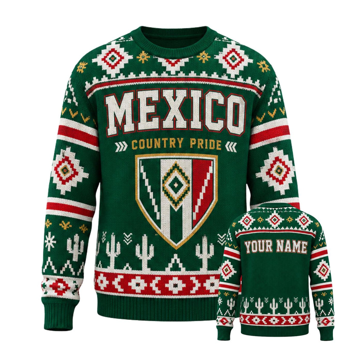 Mexico Knitted Sweater Custom Name Mexican Country Pride Winter Knit Shirt