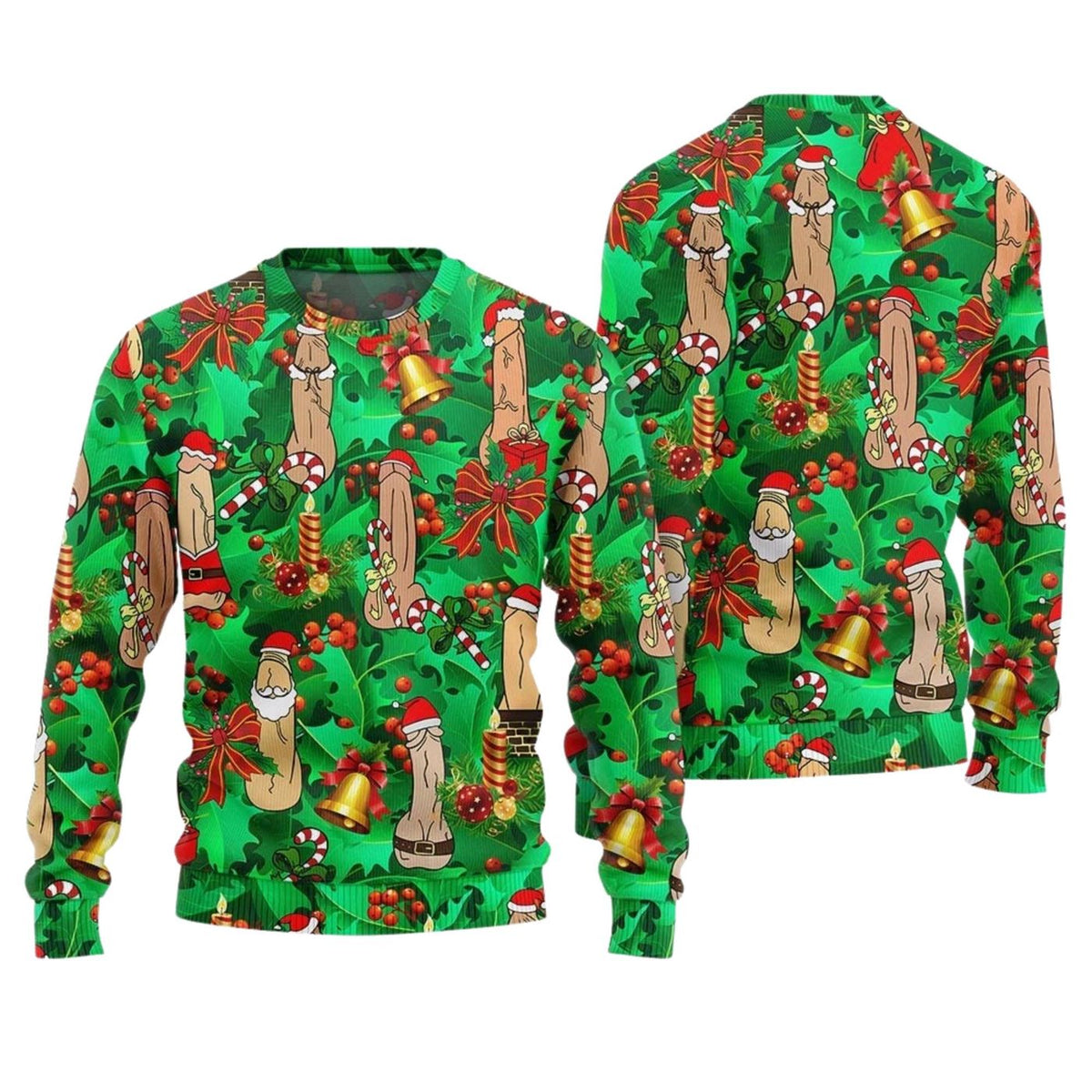 Naughty Christmas Penis Green Sweatshirt Adult Party Holiday