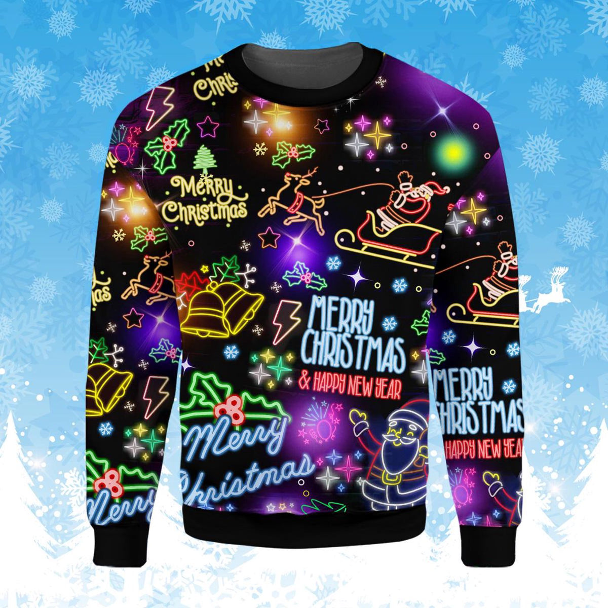 Neon Light Christmas Sweatshirt for Men Women, Funny Ugly Fake Xmas Sweater, Bright Holiday Lights Pullover, Merry Christmas Gift