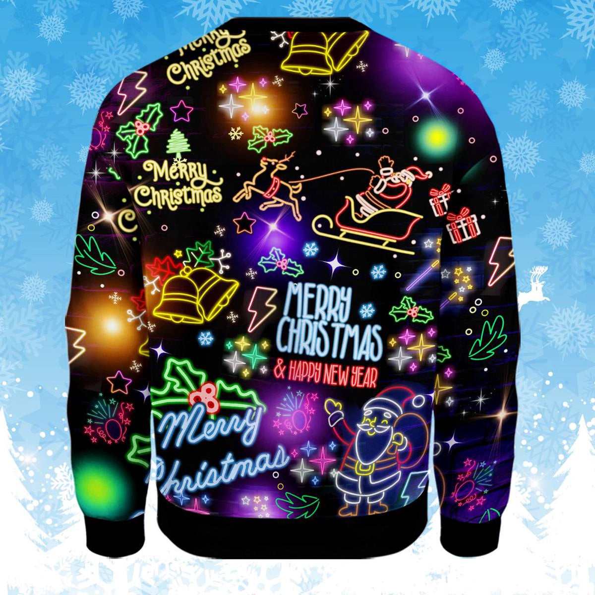 Neon Light Christmas Sweatshirt for Men Women, Funny Ugly Fake Xmas Sweater, Bright Holiday Lights Pullover, Merry Christmas Gift