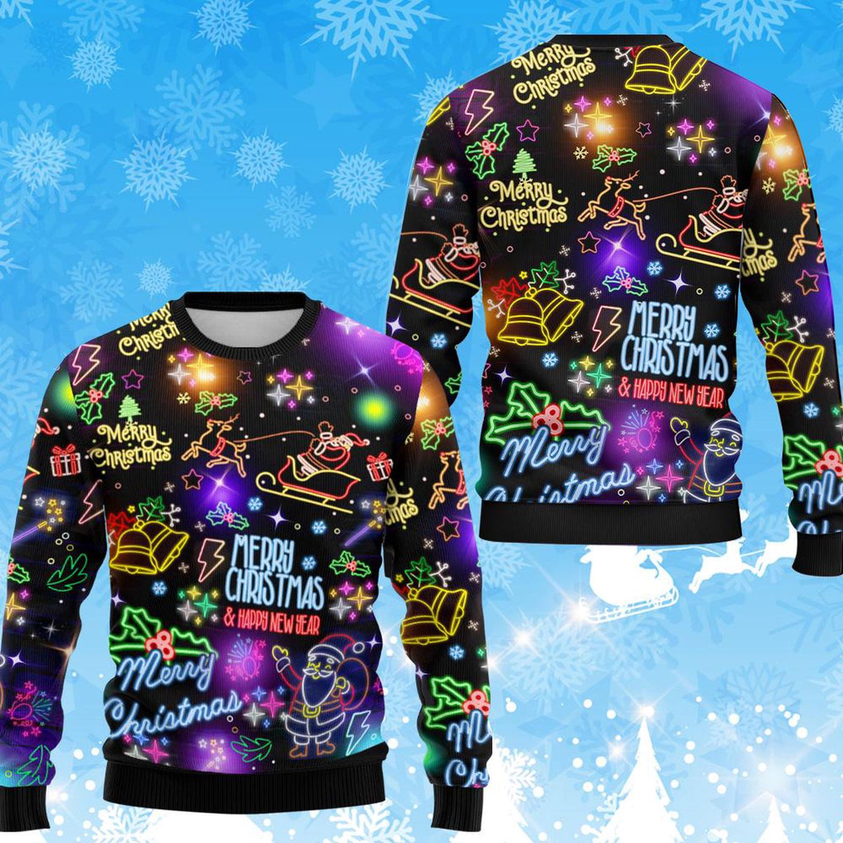 Neon Light Christmas Sweatshirt for Men Women, Funny Ugly Fake Xmas Sweater, Bright Holiday Lights Pullover, Merry Christmas Gift