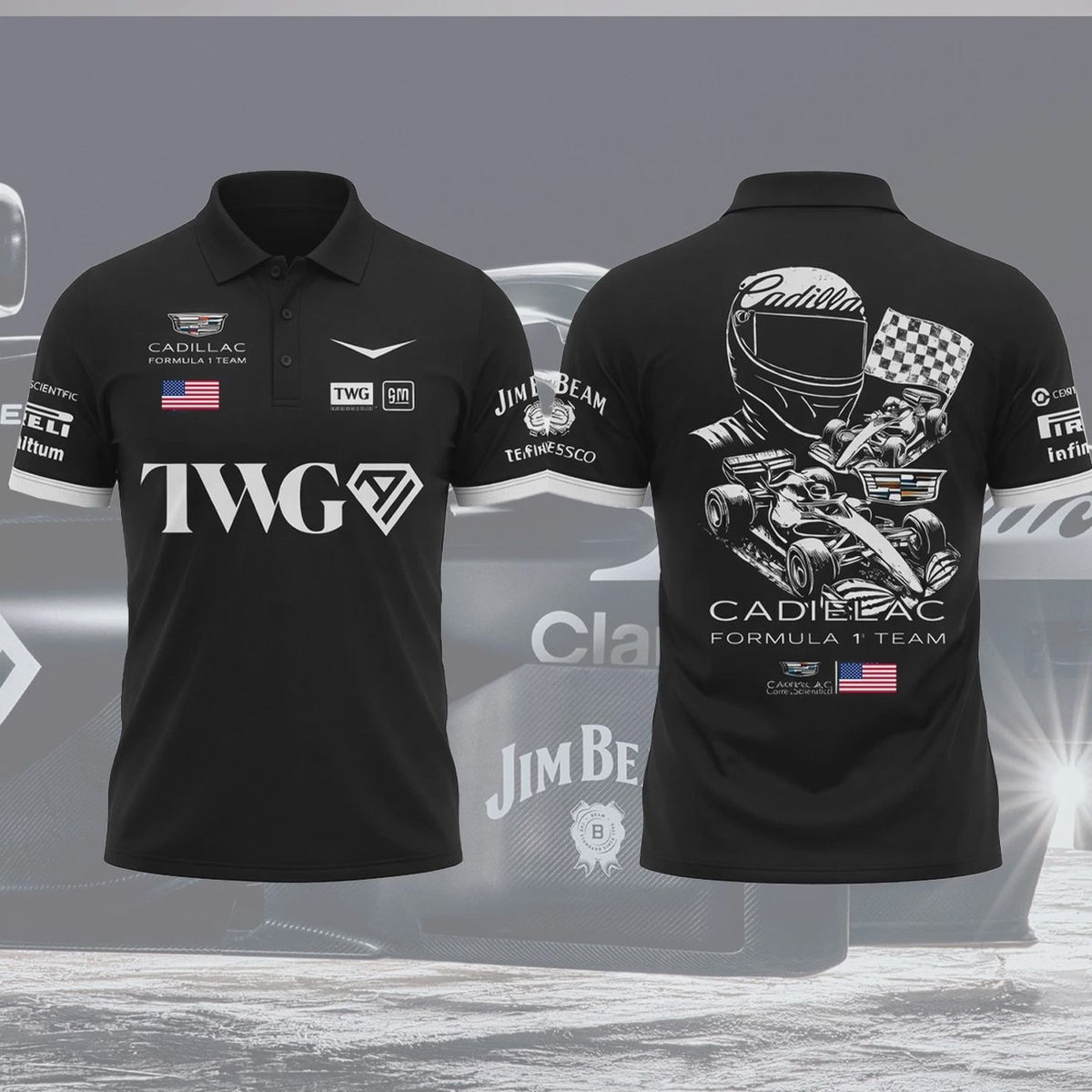 NEW! Ca.dillac Team Racing 2026 Motorsport Blak AOP Polo Gift  Fan Made