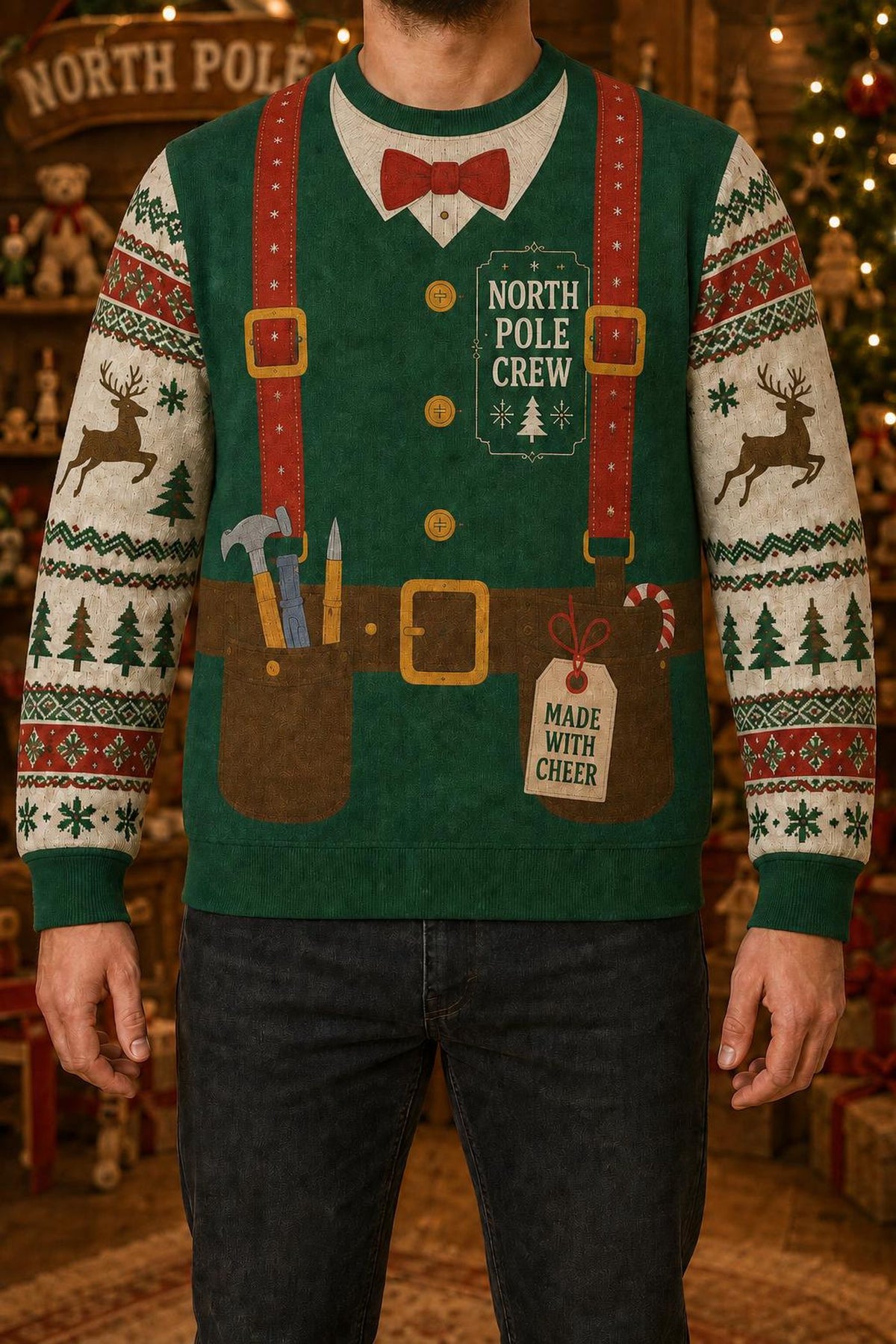 North Pole Crew Ugly Christmas Sweater, Funny Santa Workshop Elf Sweatshirt, Holiday Work Party Pullover, Christmas Gift