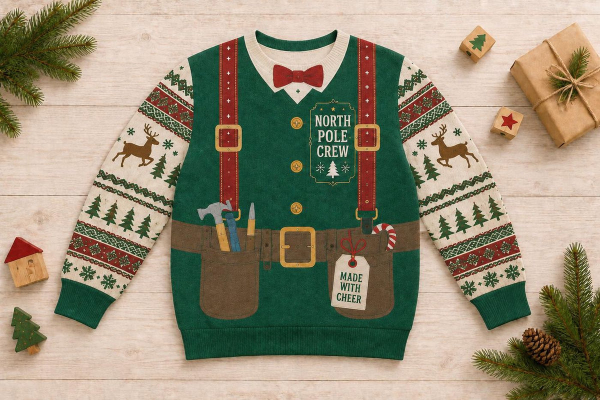 North Pole Crew Ugly Christmas Sweater, Funny Santa Workshop Elf Sweatshirt, Holiday Work Party Pullover, Christmas Gift