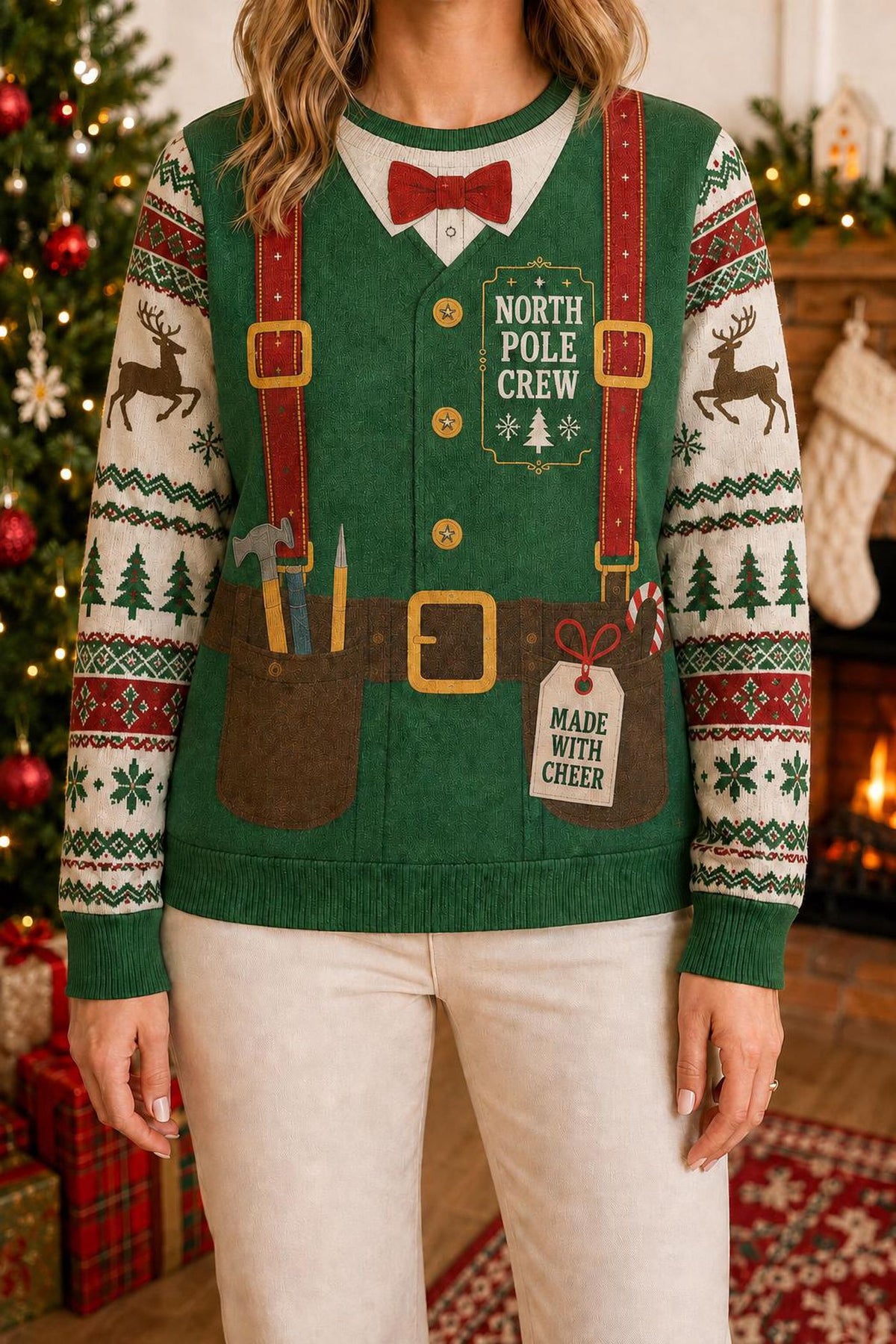 North Pole Crew Ugly Christmas Sweater, Funny Santa Workshop Elf Sweatshirt, Holiday Work Party Pullover, Christmas Gift