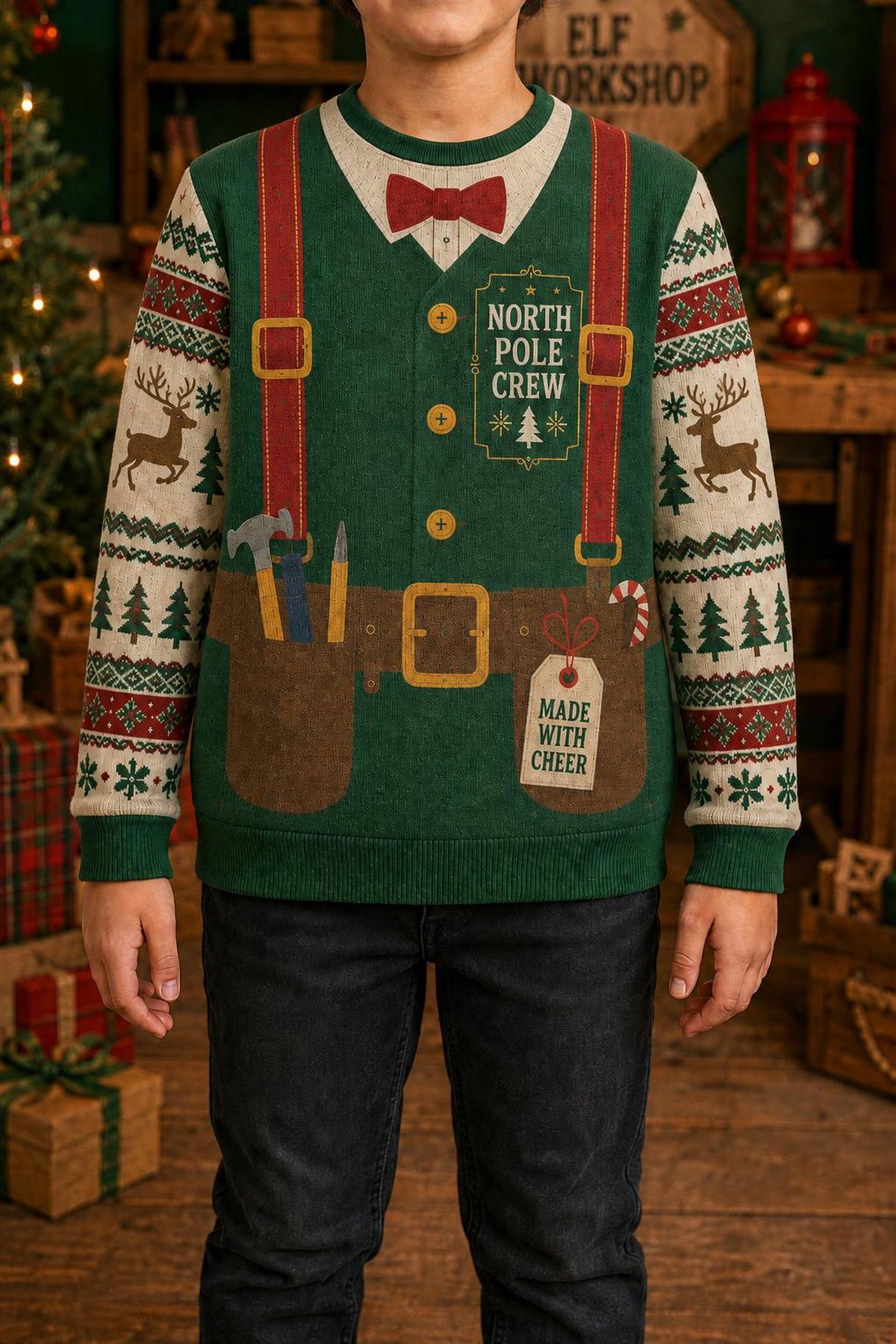 North Pole Crew Ugly Christmas Sweater, Funny Santa Workshop Elf Sweatshirt, Holiday Work Party Pullover, Christmas Gift