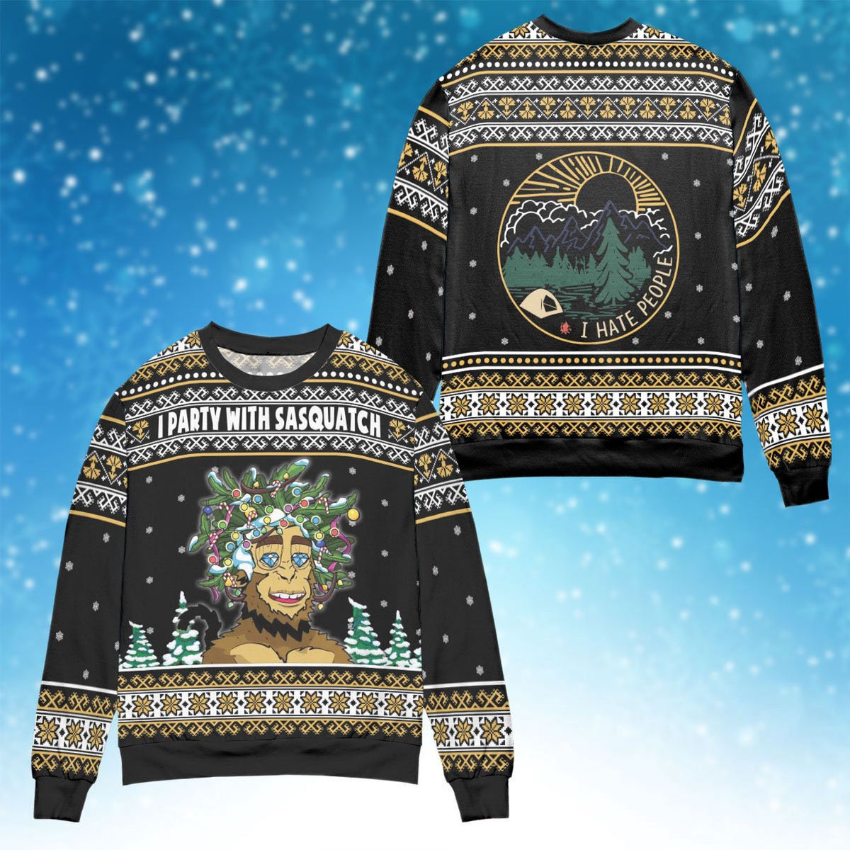 Sasquatch Christmas Ugly Sweater Bigfoot Mothman Camping Sweatshirt