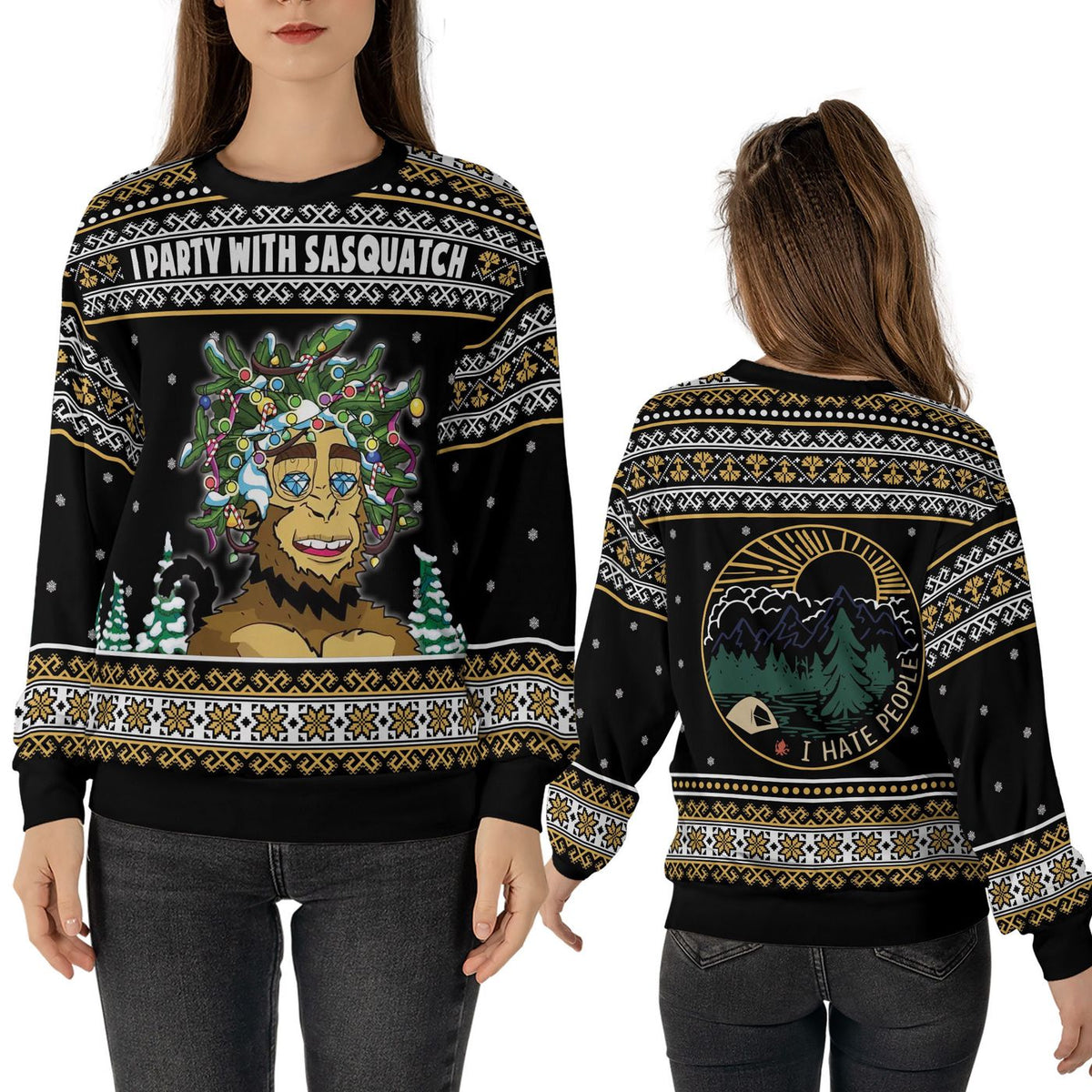 Sasquatch Christmas Ugly Sweater Bigfoot Mothman Camping Sweatshirt