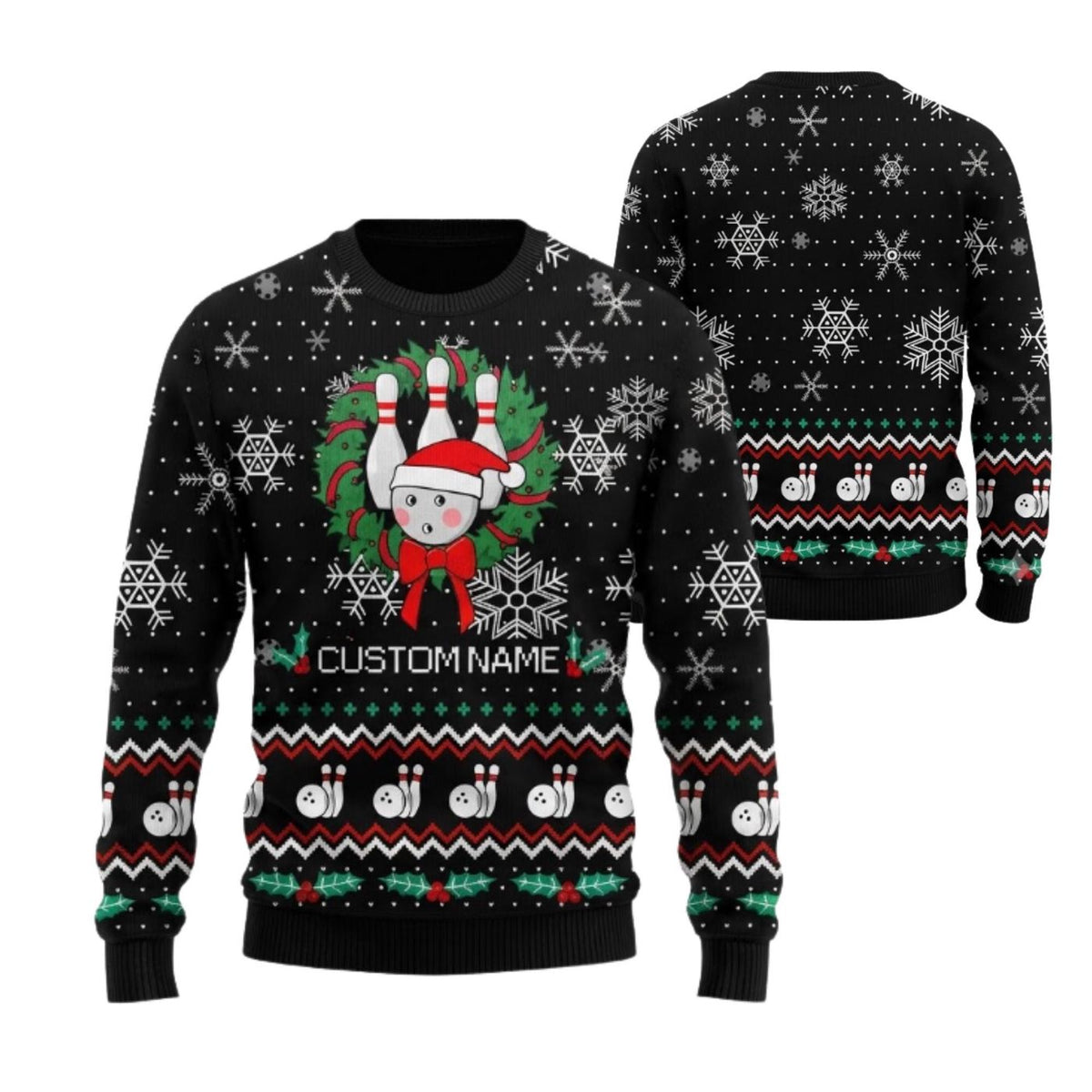 Personalized Bowling Christmas Sweater, Custom Name Ugly Holiday Sweatshirt, Unisex Gift