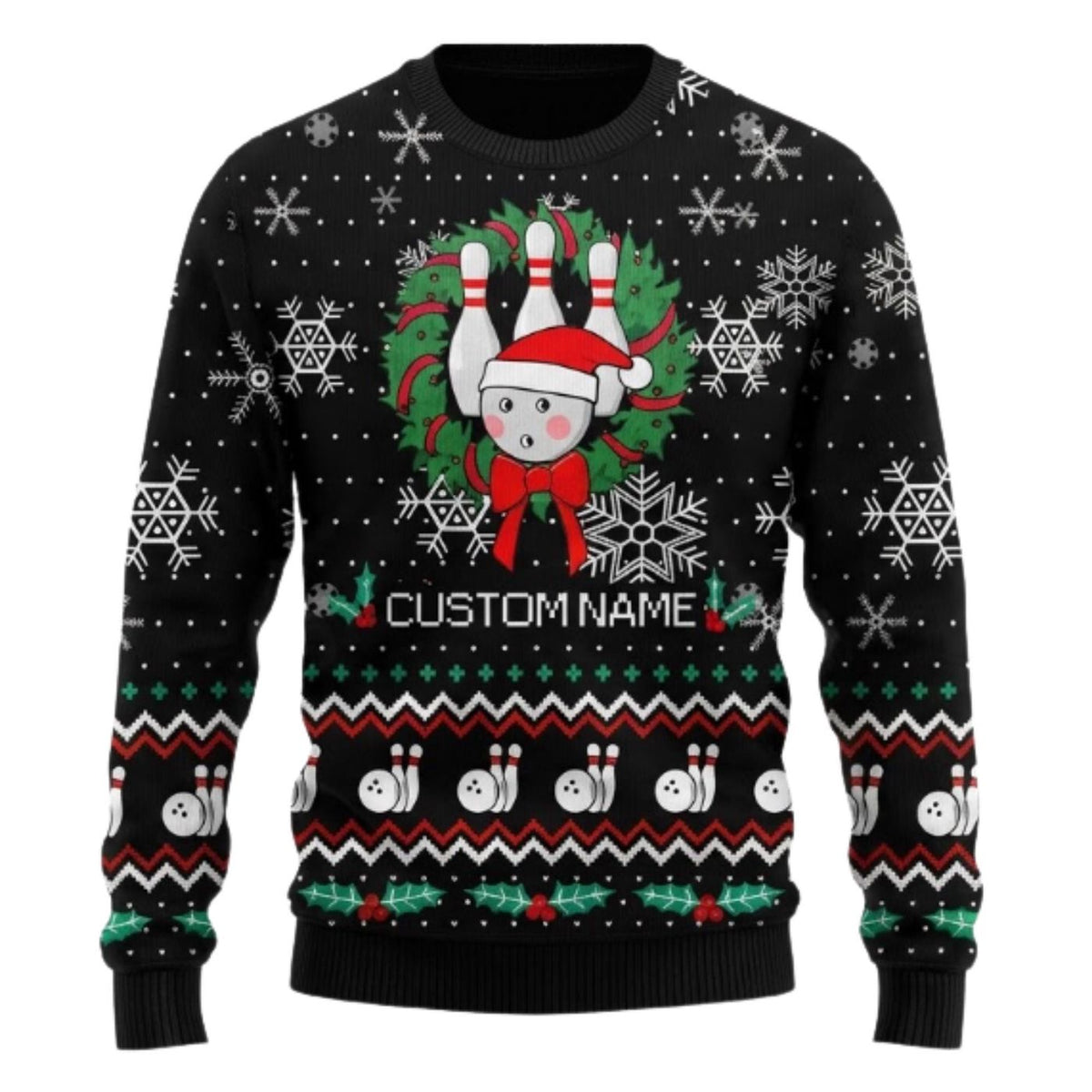 Personalized Bowling Christmas Sweater, Custom Name Ugly Holiday Sweatshirt, Unisex Gift