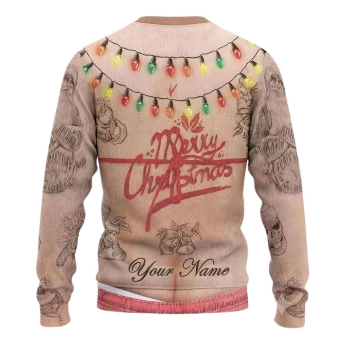 Funny Christmas Sweatshirt Hairy Chest Bra Tattoo Custom Name