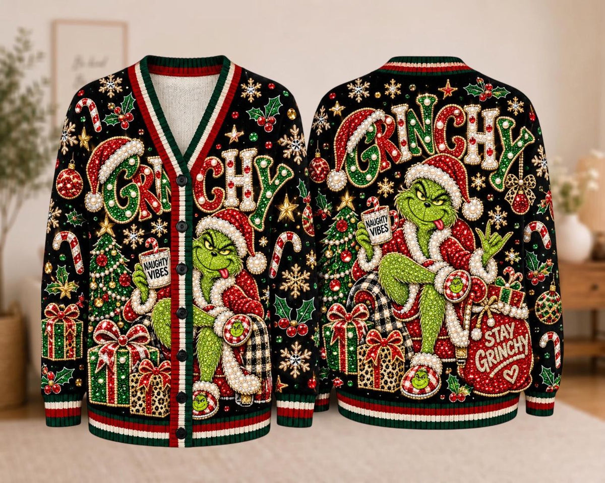 Green Christmas Knitted Cardigan Personalized Gift for Green Lover