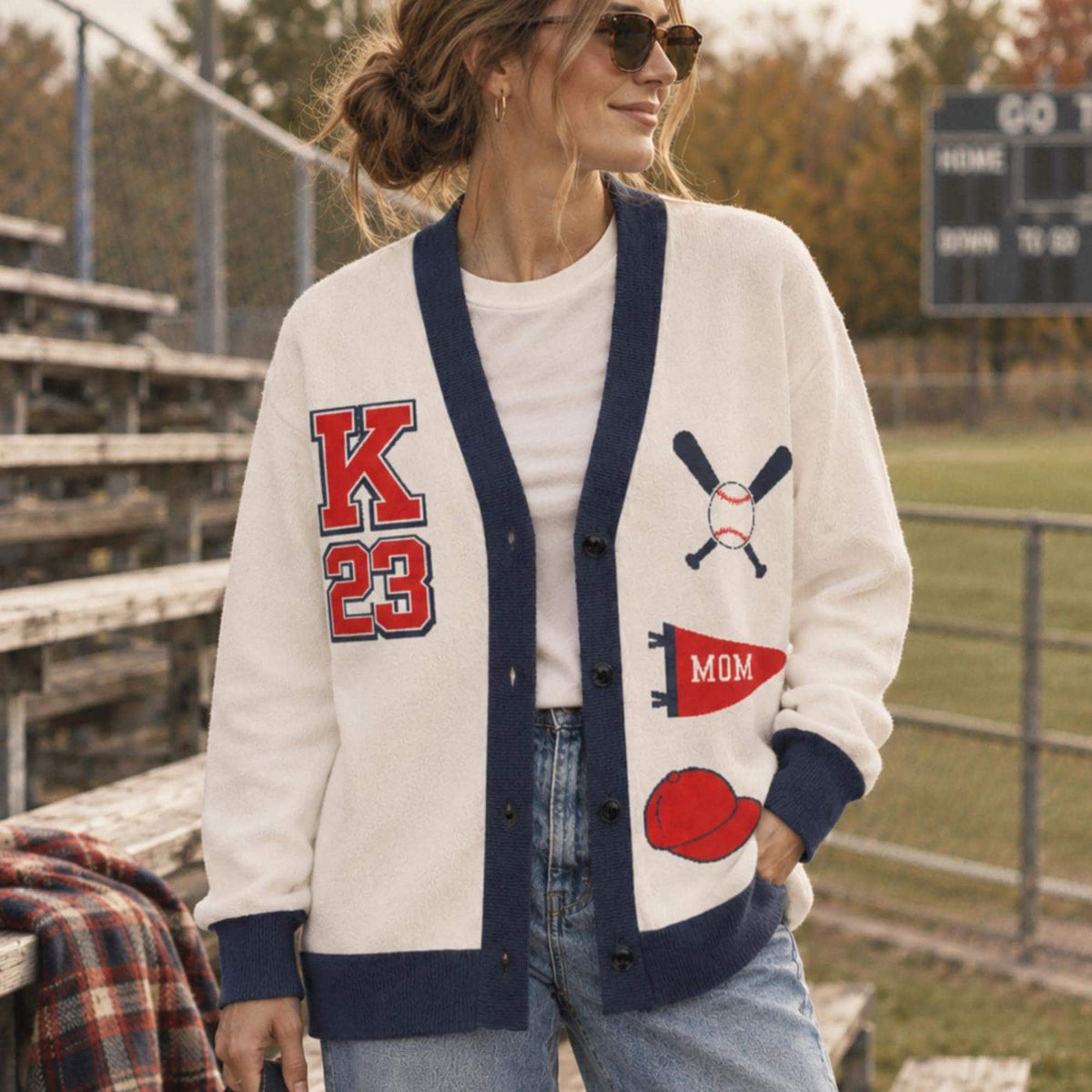 Personalized Varsity Knit Sweater, Cotton Blend Baseball Design with Custom Initial, Name, and Number