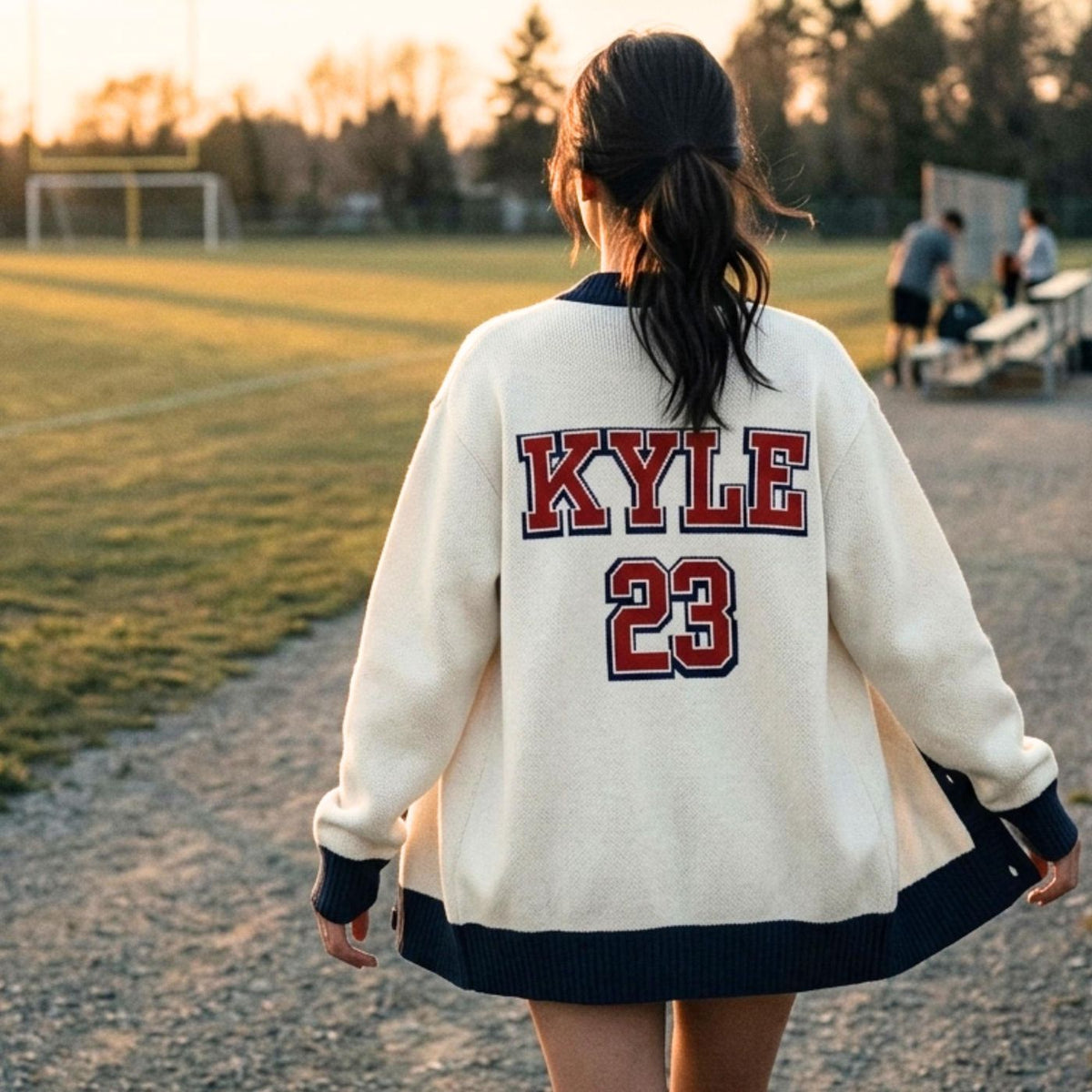 Personalized Varsity Knit Sweater, Cotton Blend Baseball Design with Custom Initial, Name, and Number
