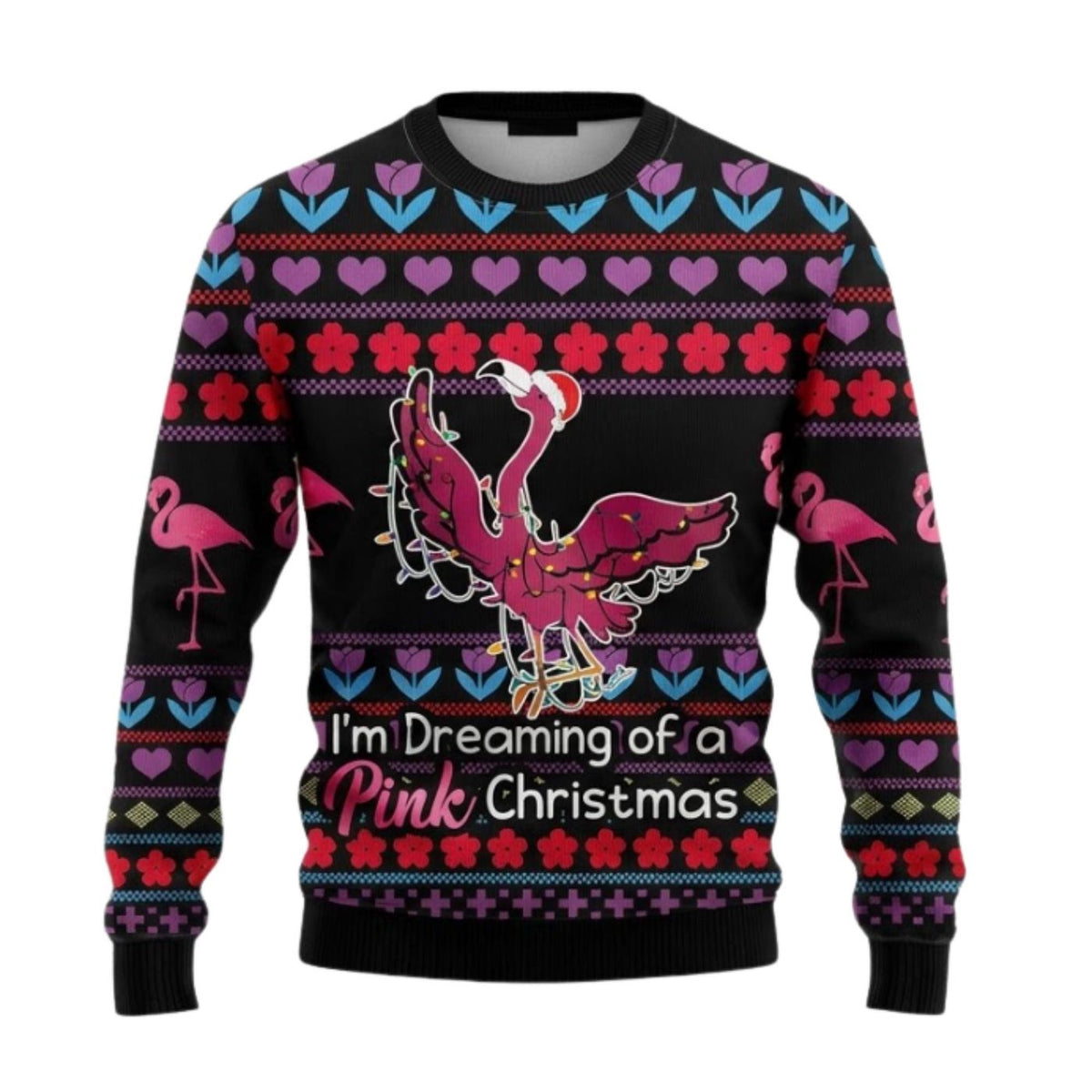 Pink Flamingo Christmas Knitted Sweater, Funny Ugly Xmas Jumper, Unisex Holiday Gift